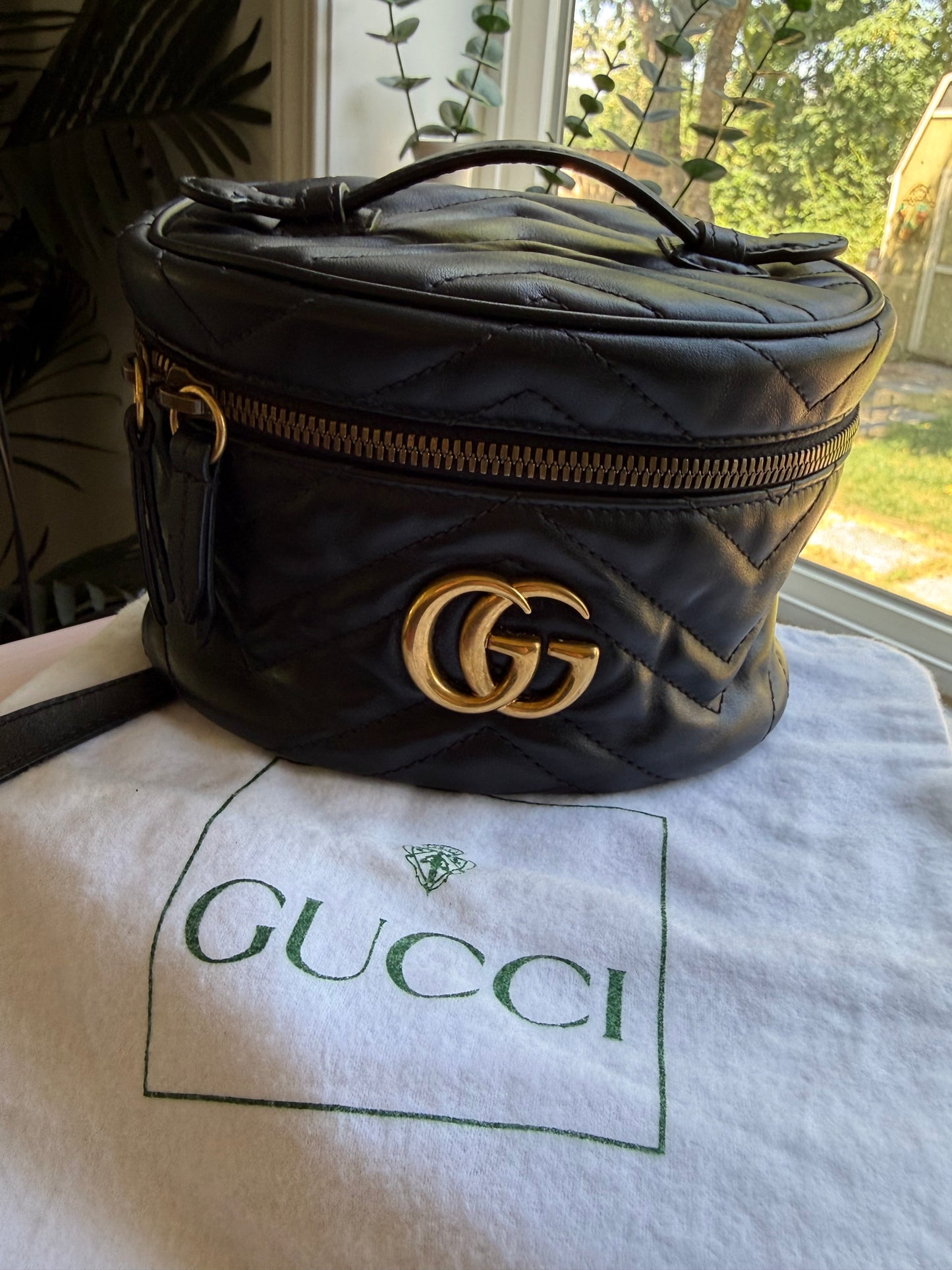 Authentic Preloved GUCCI Black Quilted Leather Marmont Mini Round Backpack Bag