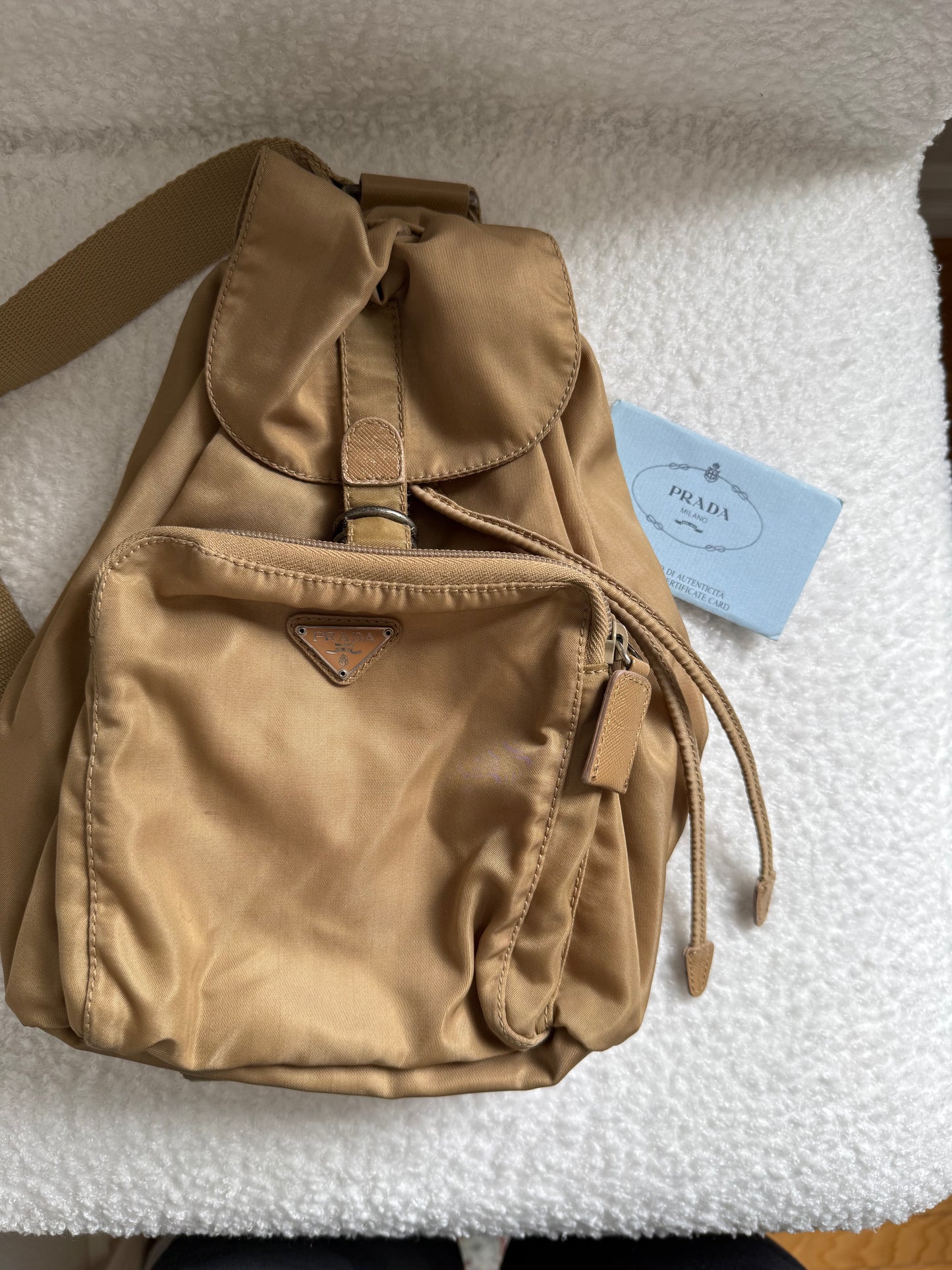 Luxury Authentic Preloved Vintage PRADA Mini Backpack Bag in Khaki