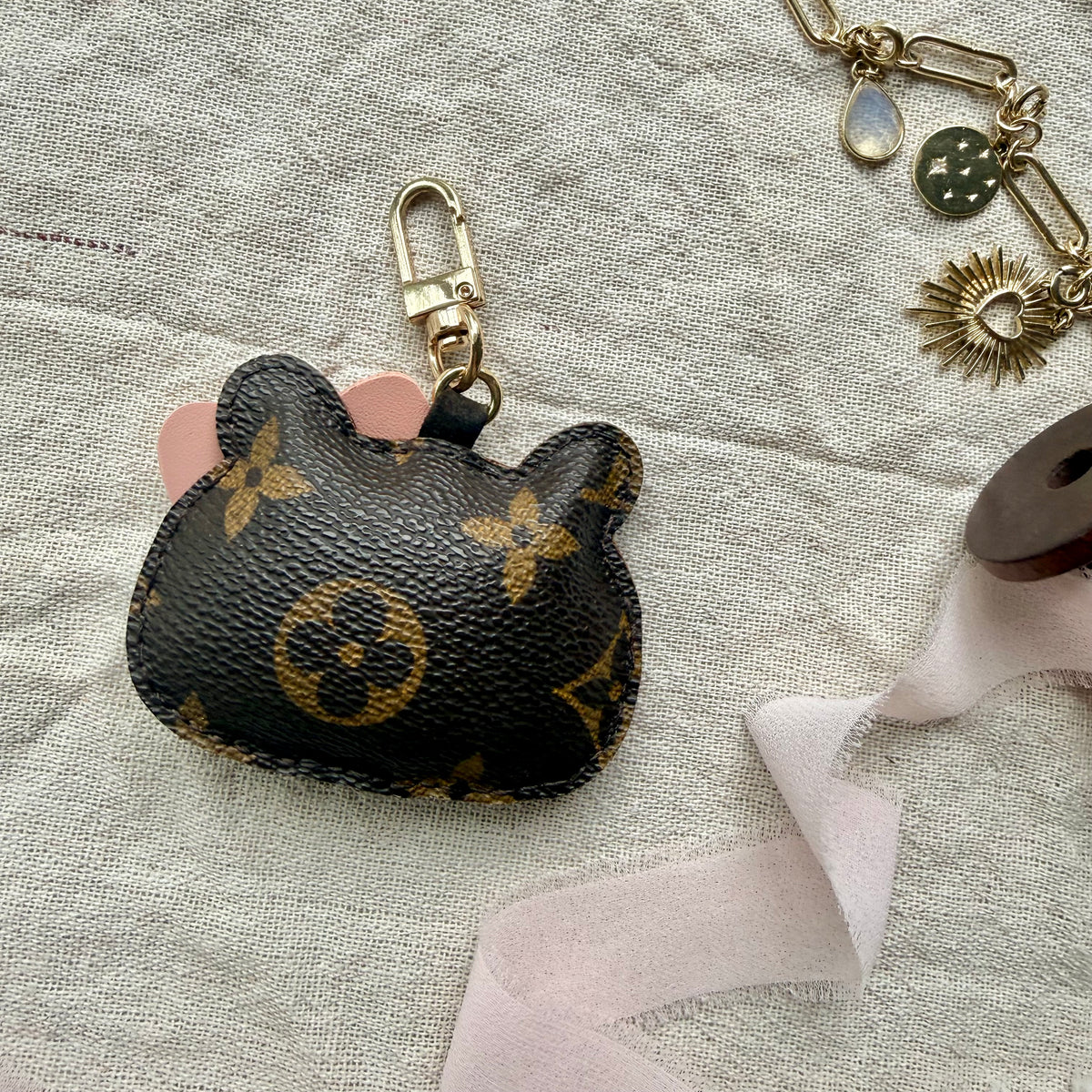Handmade Upcycled Luxury Girlie Cat Bag Charm
