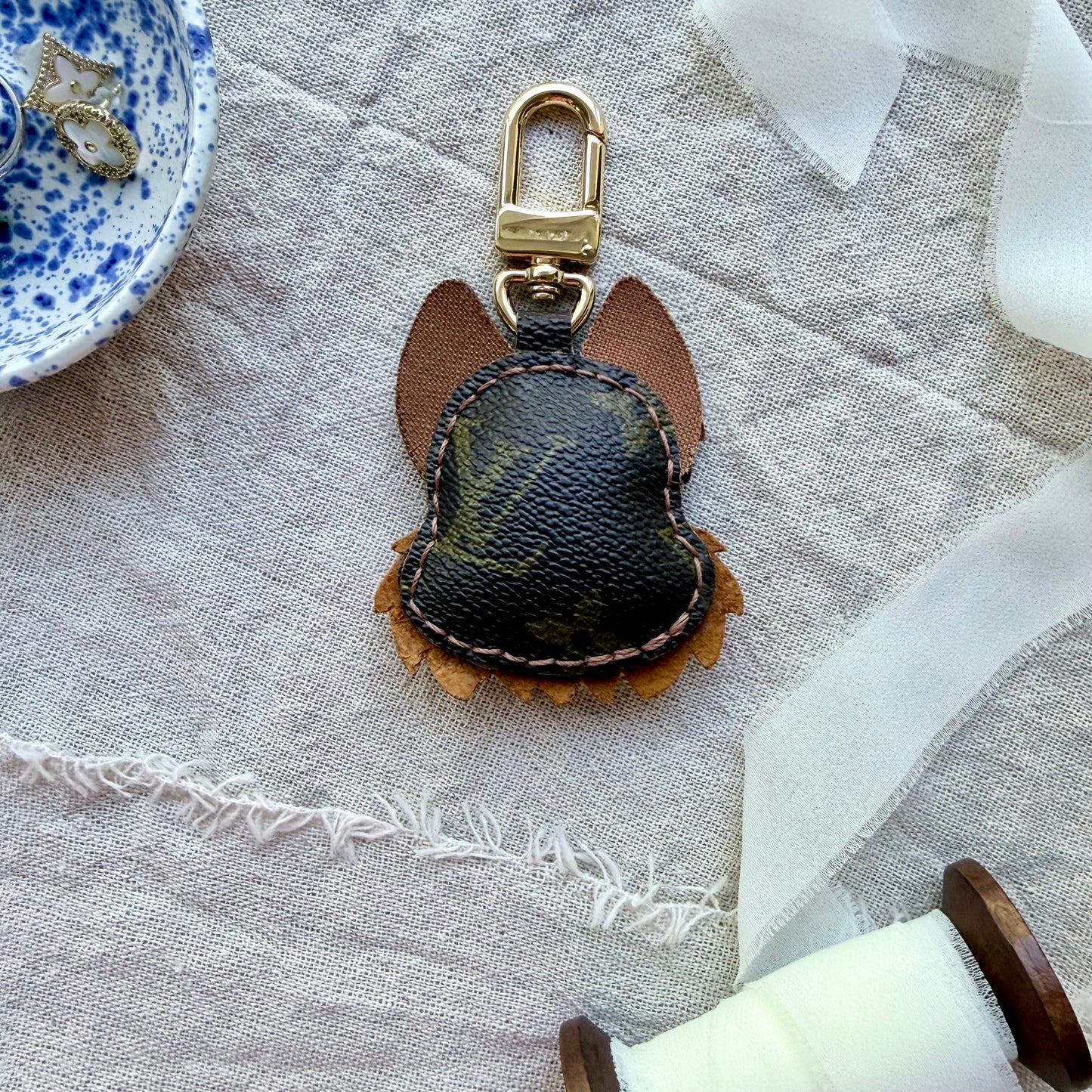 Handmade Upcycled Luxury Yorkie Bag Charm