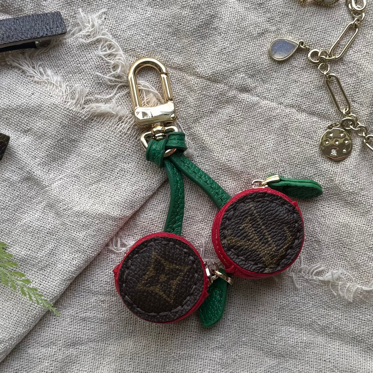 CRUEL SUMMER Zippy Cherries || Handmade Upcycled Luxury Artisan Bag Charm