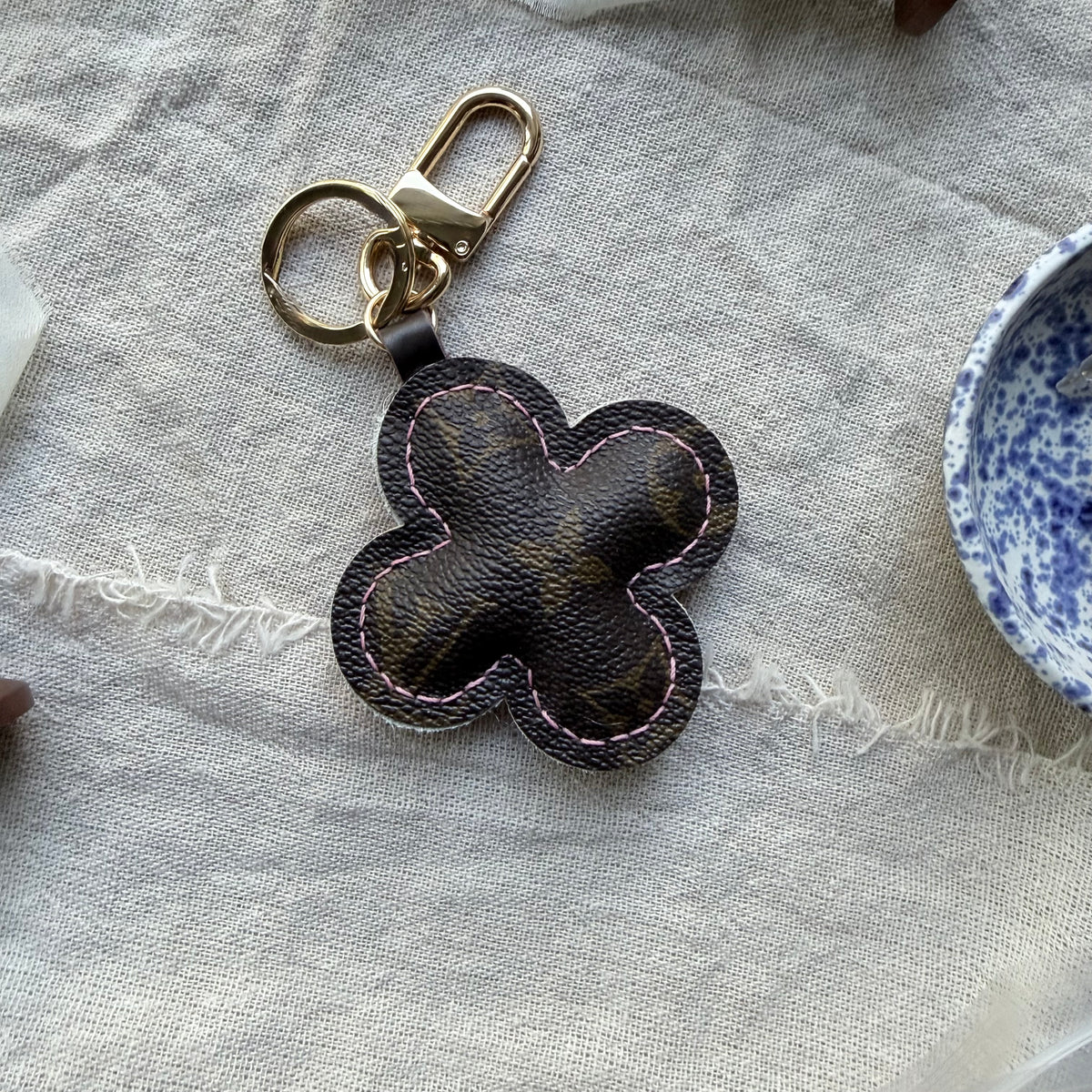 Handmade Flower Doll Bag Charm in Bright Pink