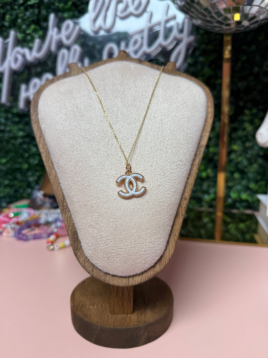 Vintage Upcycled Lux CC Charm Necklace in White