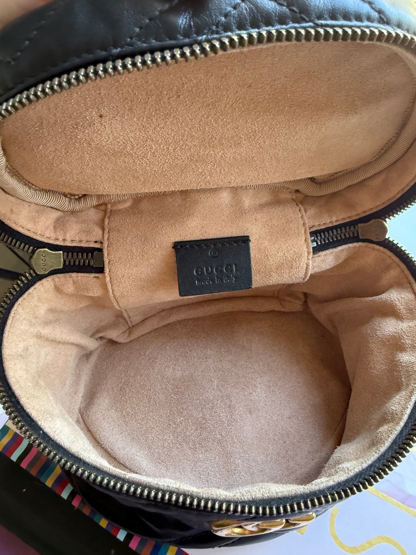 Authentic Preloved GUCCI Black Quilted Leather Marmont Mini Round Backpack Bag