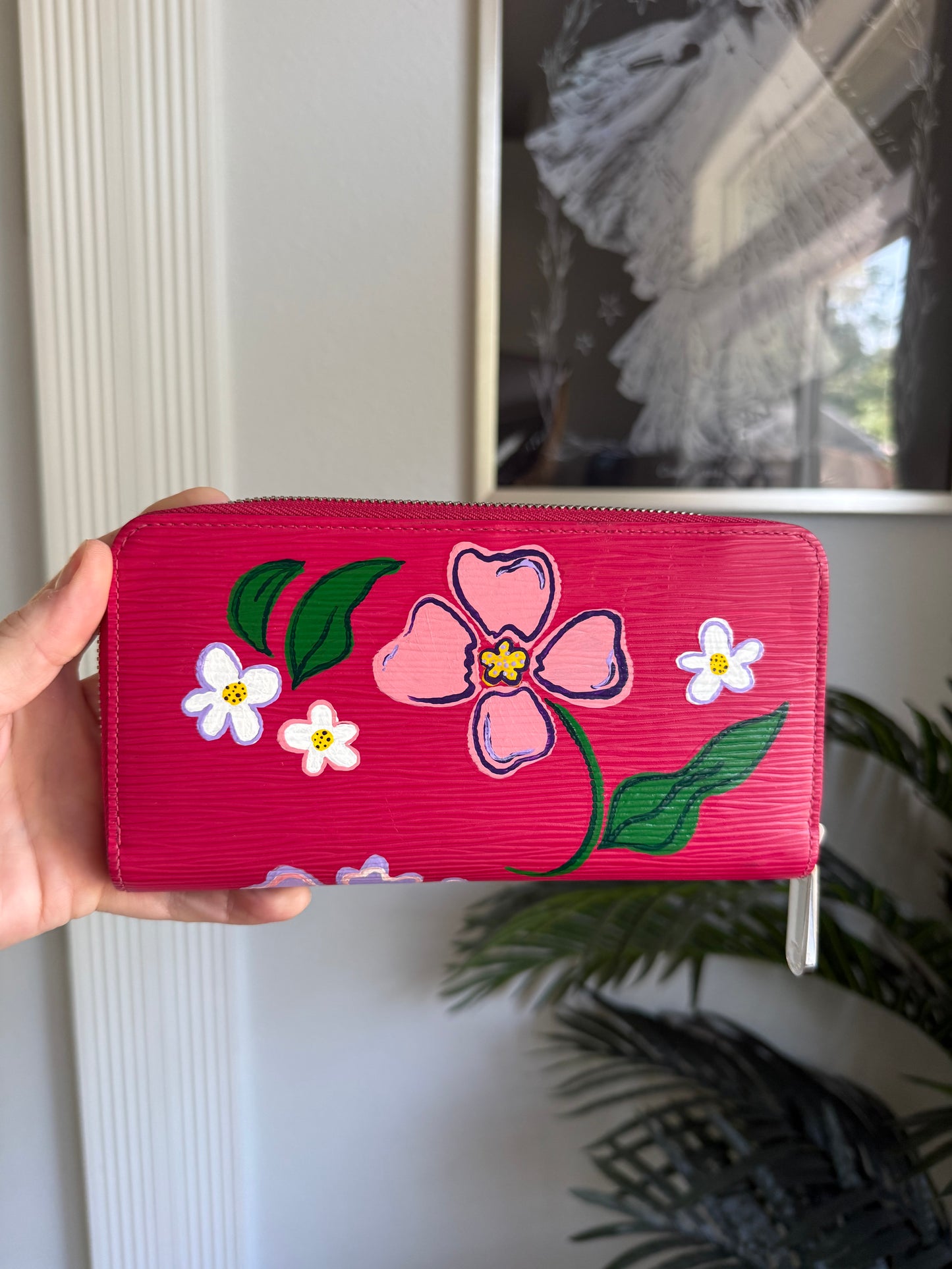 GARDEN GATE || Authentic Preloved Handpainted LV Long Zippy Wallet in Bright Pink Epi Leather