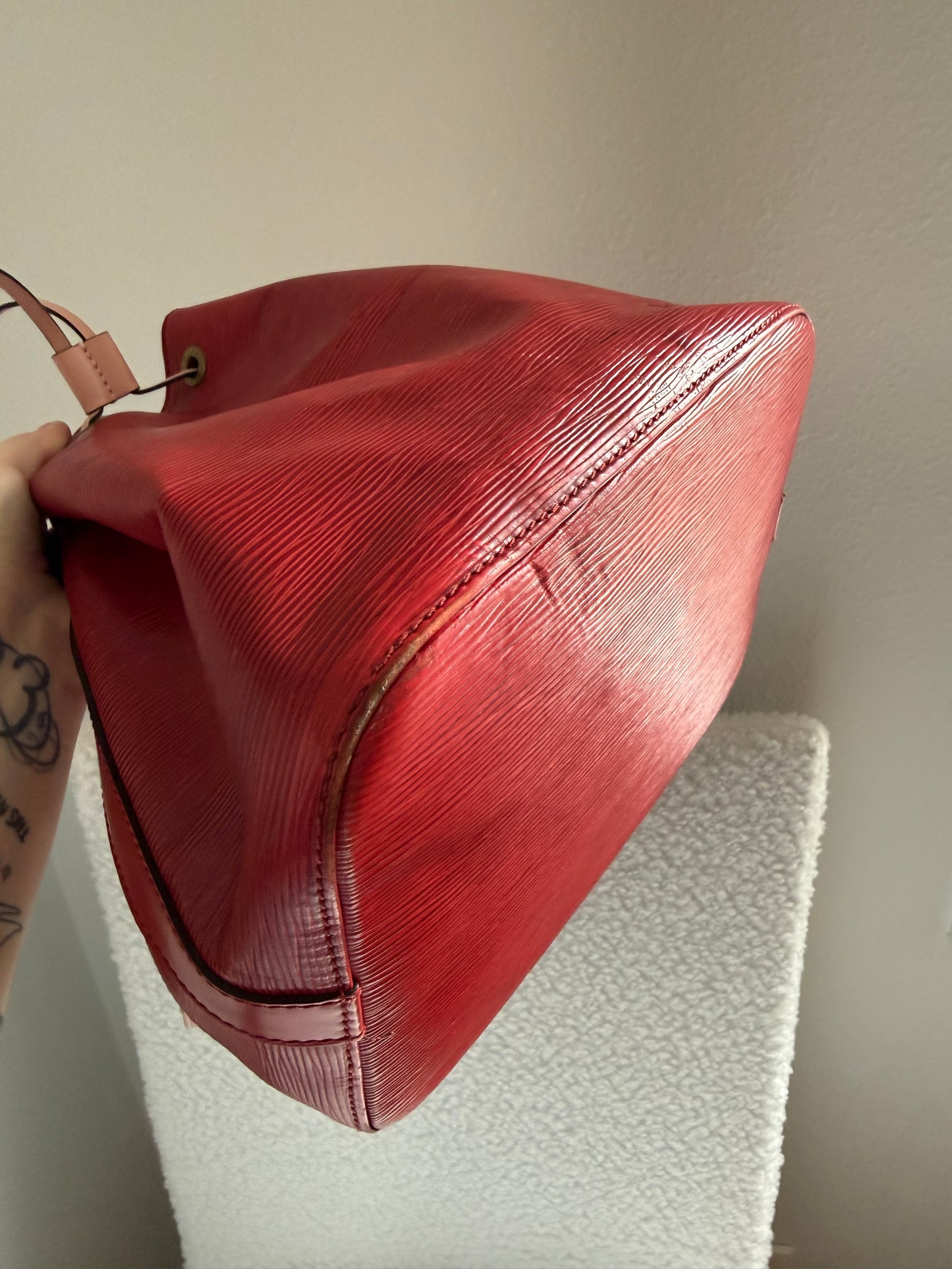 Authentic Preloved Vintage Reimagined Louis Vuitton Petit Noe in Red Epi Leather