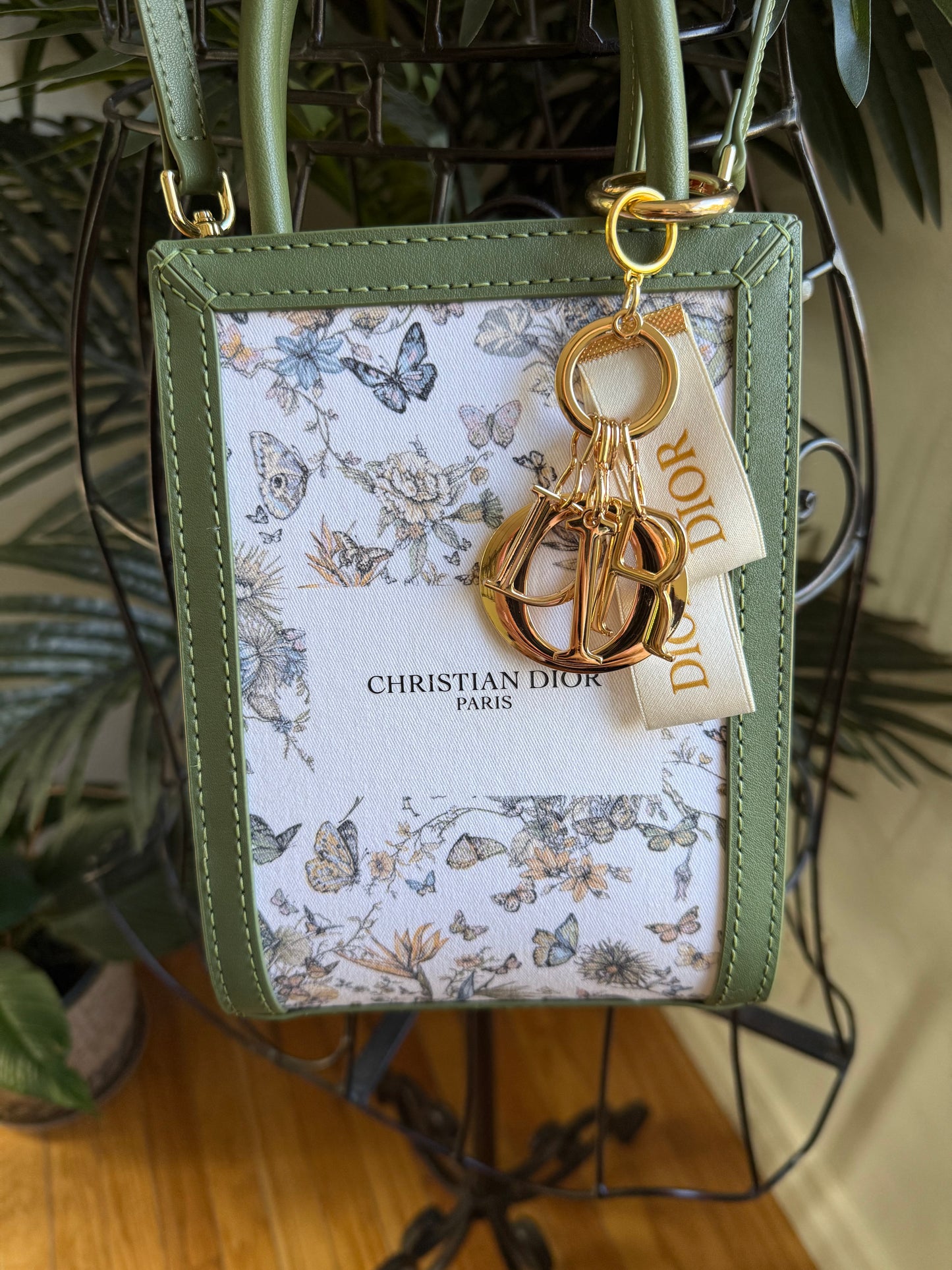 { HONEY } Handmade Upcycled DI OR Butterflies Dusty +  Green Leather Handbag