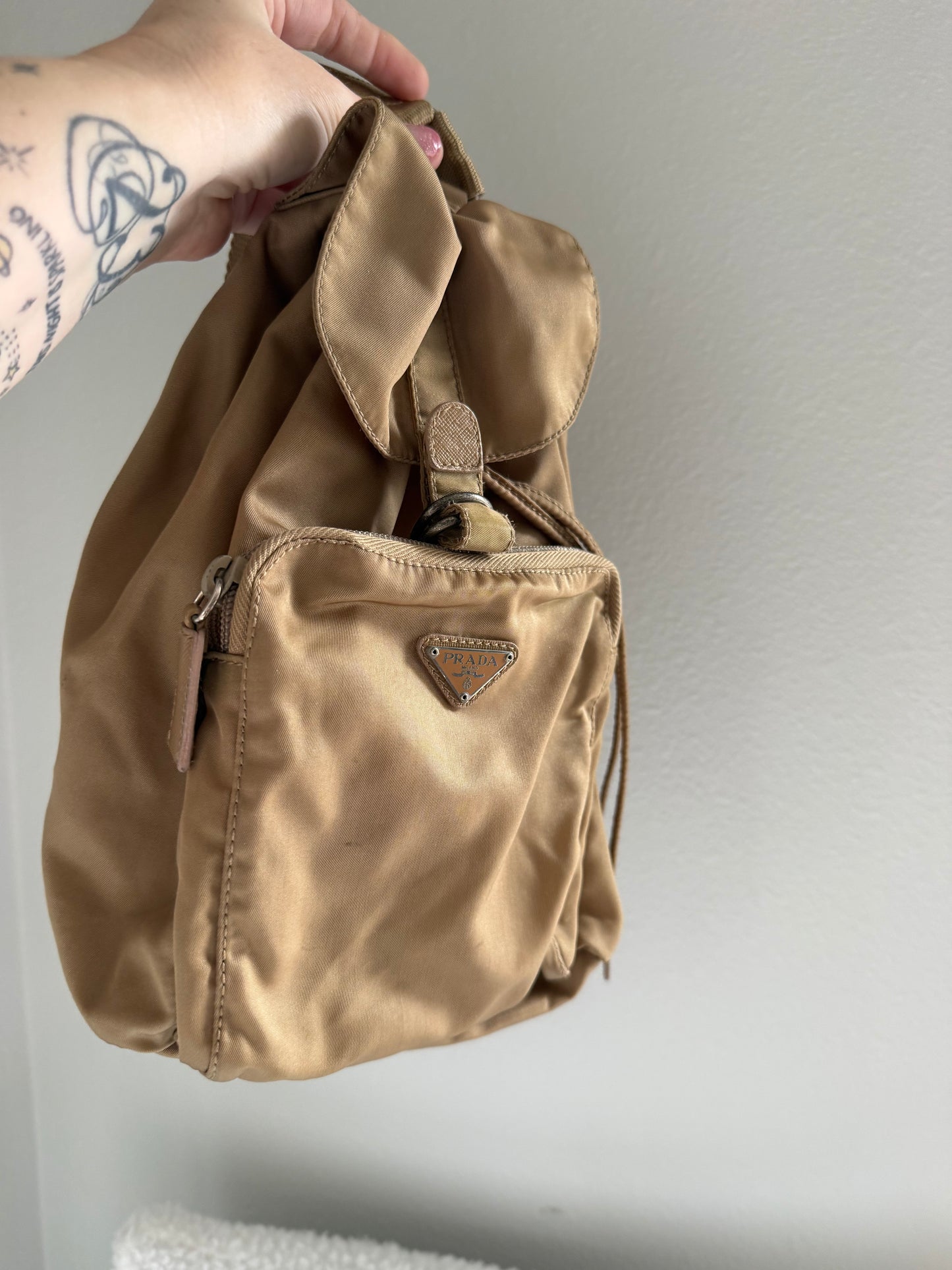 Luxury Authentic Preloved Vintage PRADA Mini Backpack Bag in Khaki