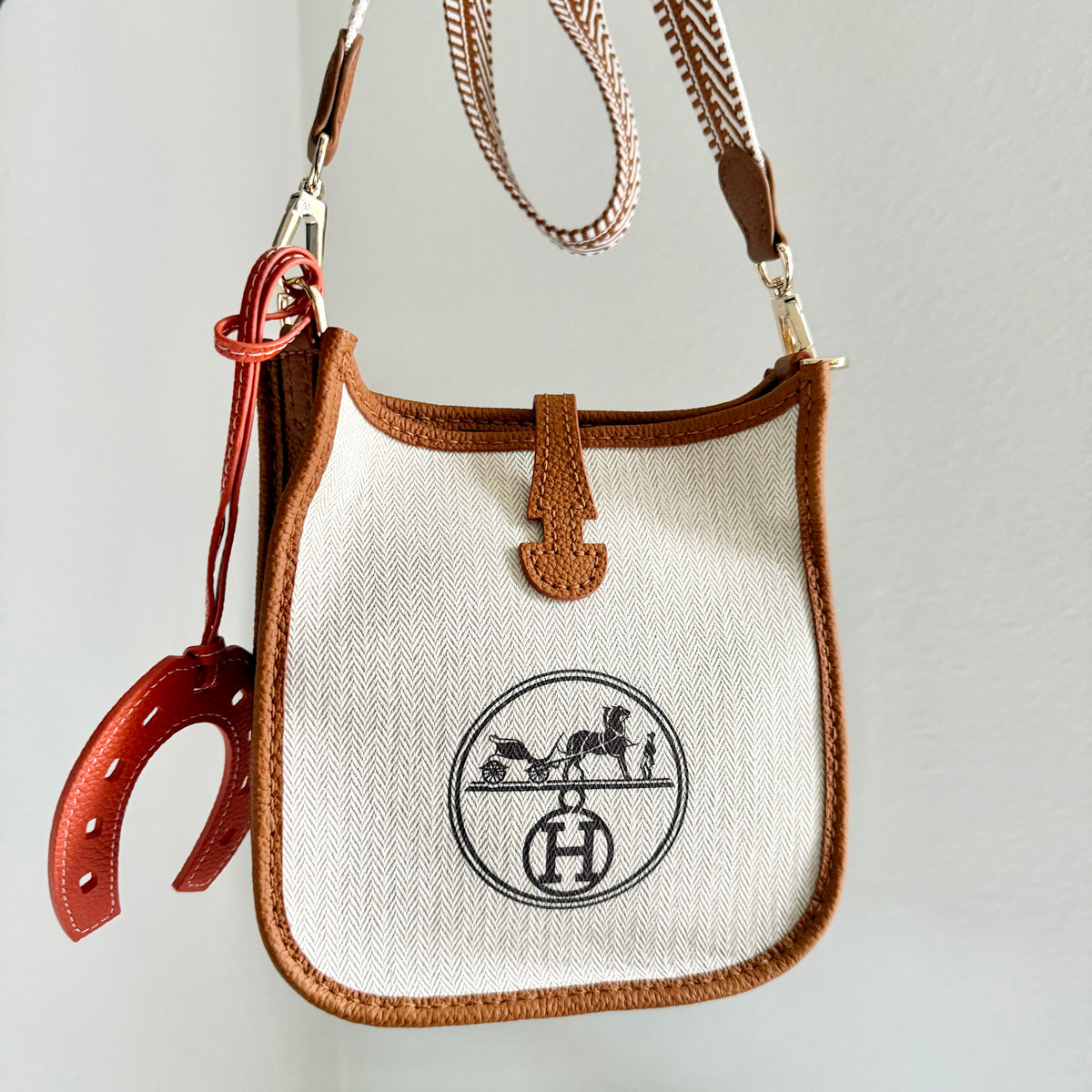 HORSE & RIDER || Handmade Upcycled Luxury Dustbag Slim Small Crossbody Shoulder Bag with charm