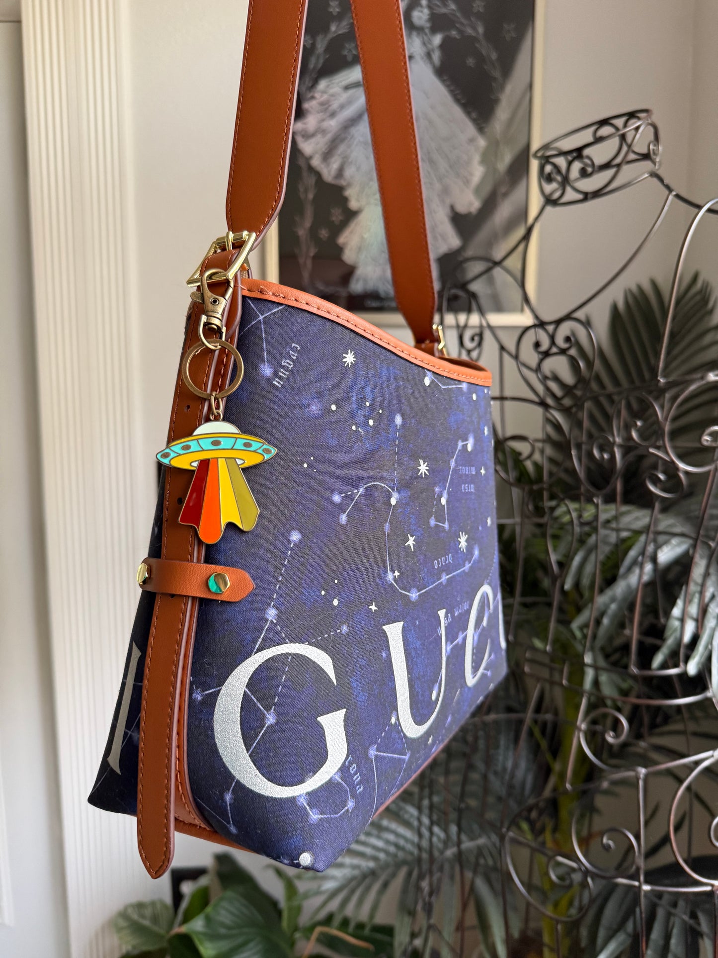 { CLARA } Handmade GG Astronomy Dusty + Tan Leather Hobo Bag