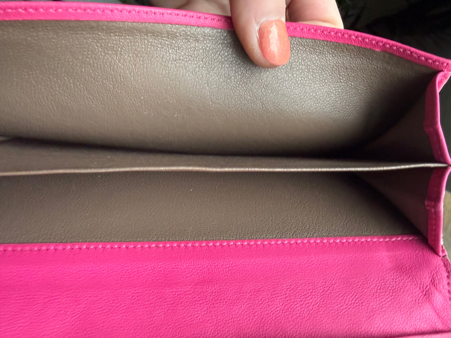 Authentic Preloved Bright Pink Bottega Long Wallet on Chain