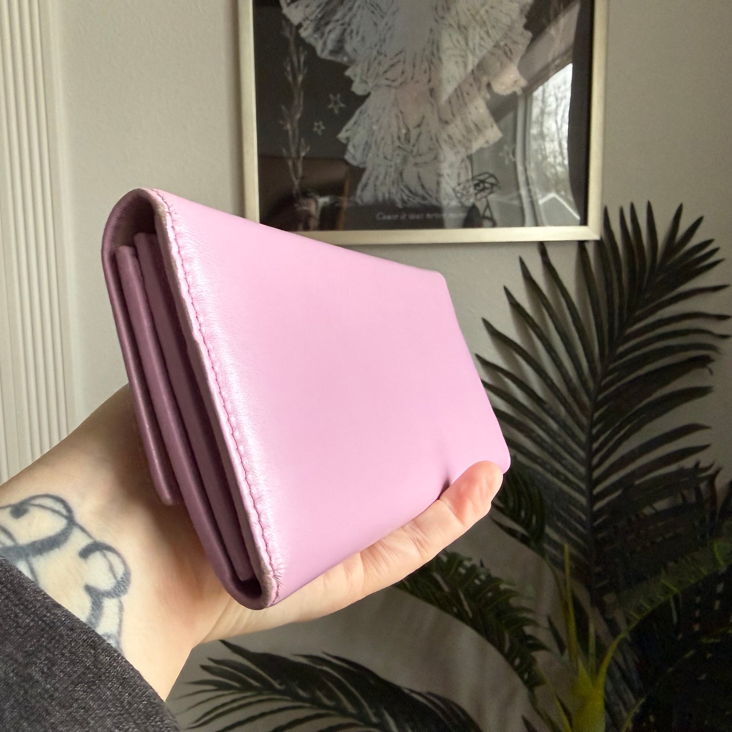 Authentic Preloved Ferragamo Long Wallet on chain - lilac and light pink floral grommet