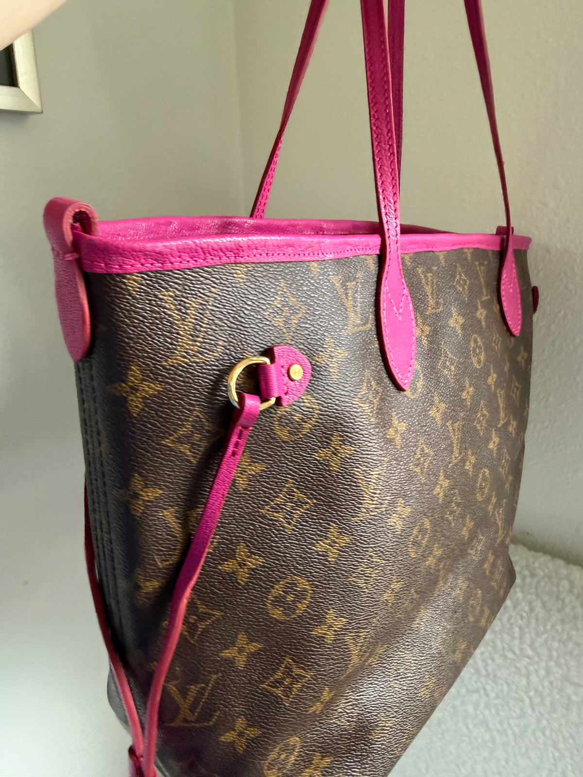Authentic Preloved Restored Rose Pink Leather LV Neverfull MM