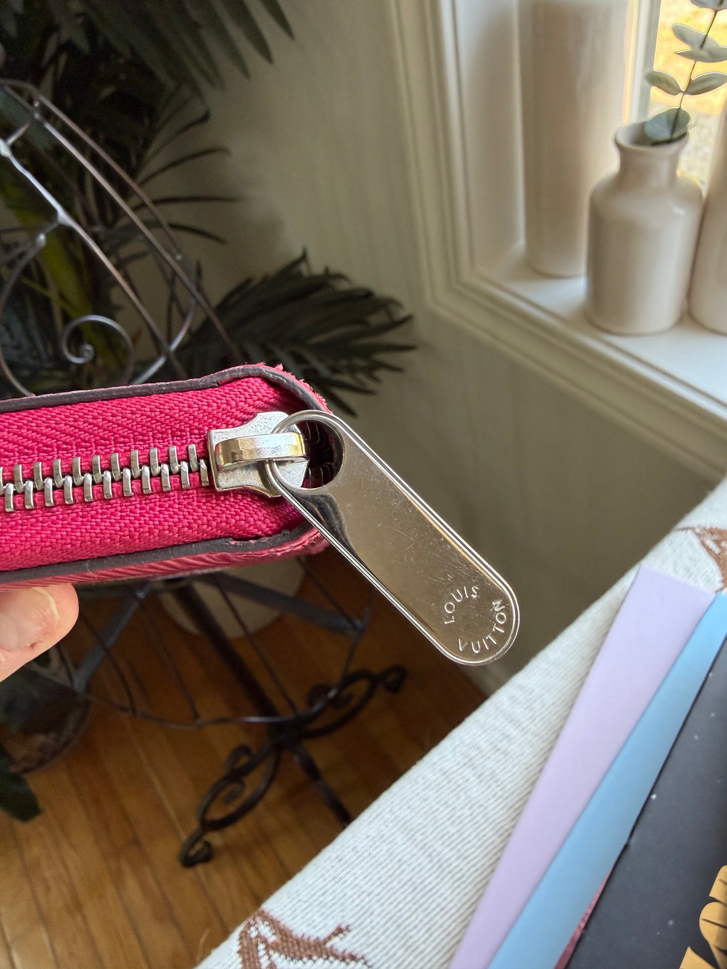 GARDEN GATE || Authentic Preloved Handpainted LV Long Zippy Wallet in Bright Pink Epi Leather