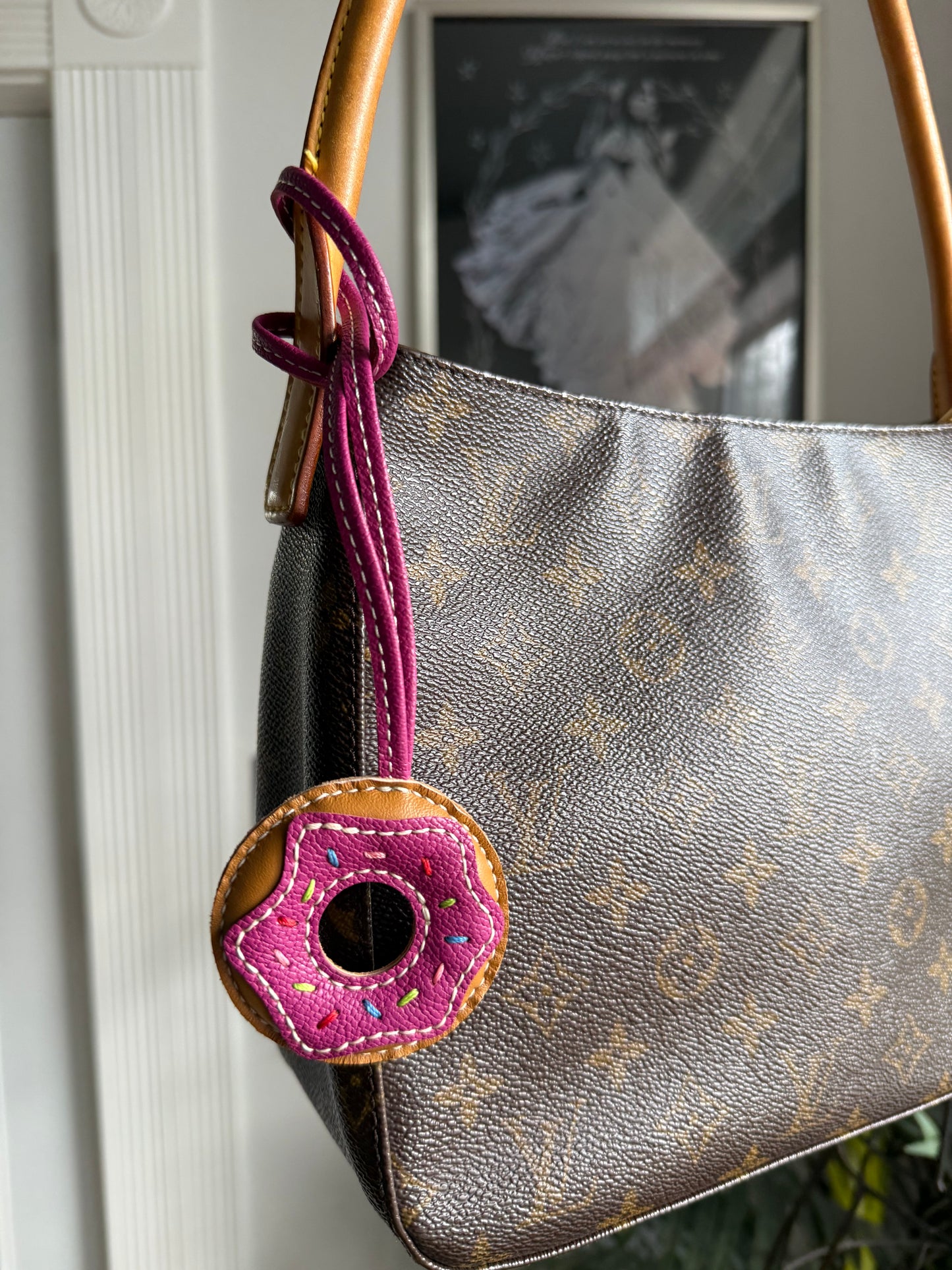 Purple Leather Donut Bag Charm