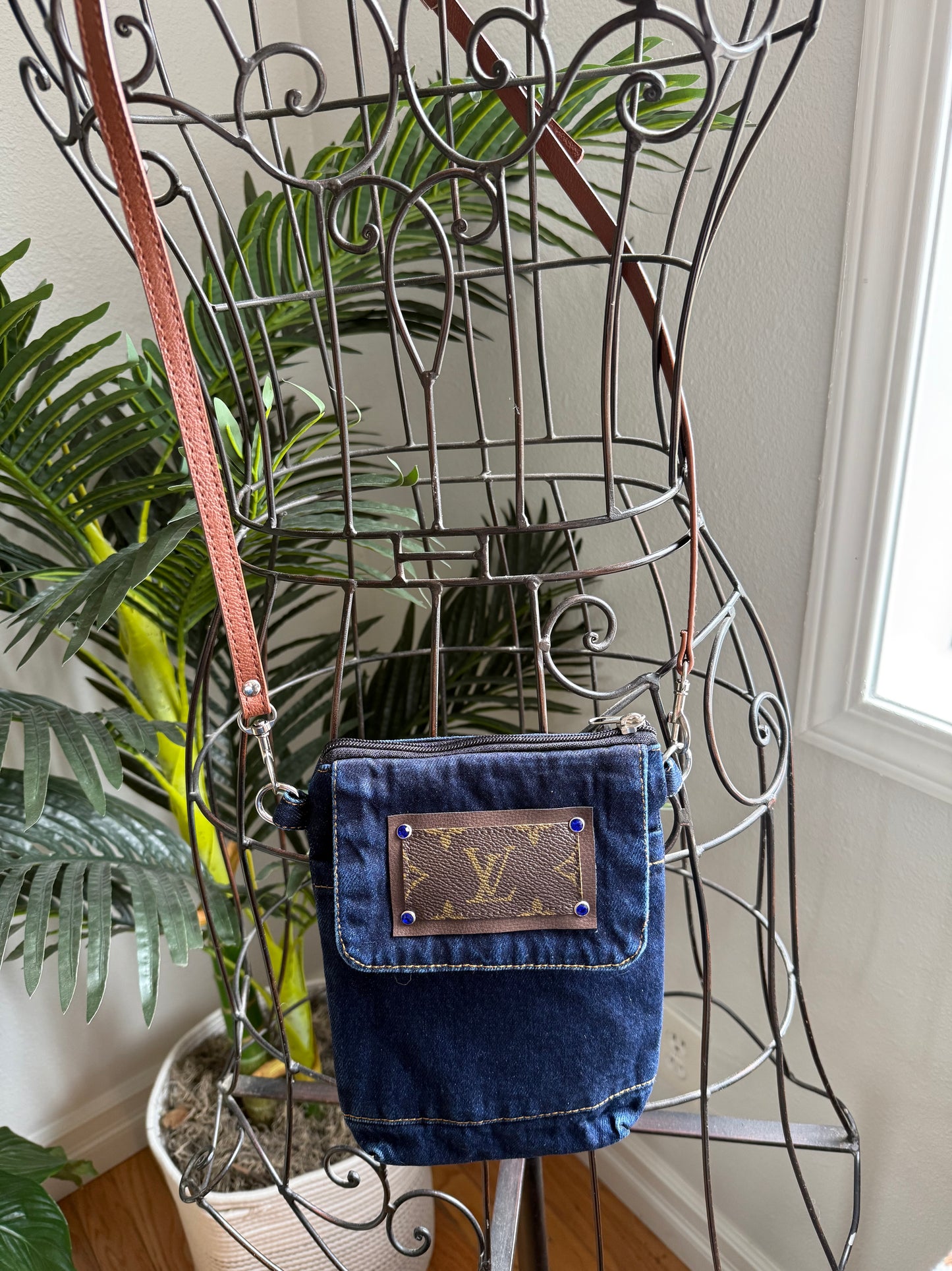 Dark Denim Crossbody with Mono Patch