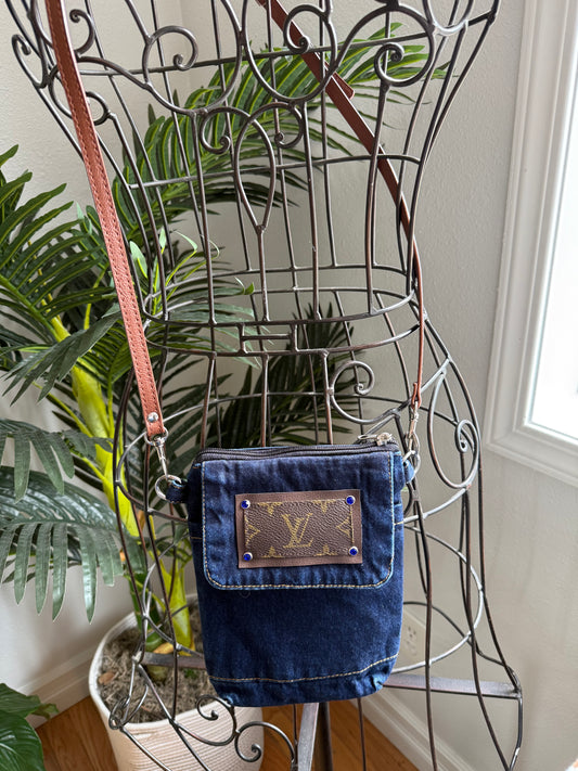 Dark Denim Crossbody with Mono Patch