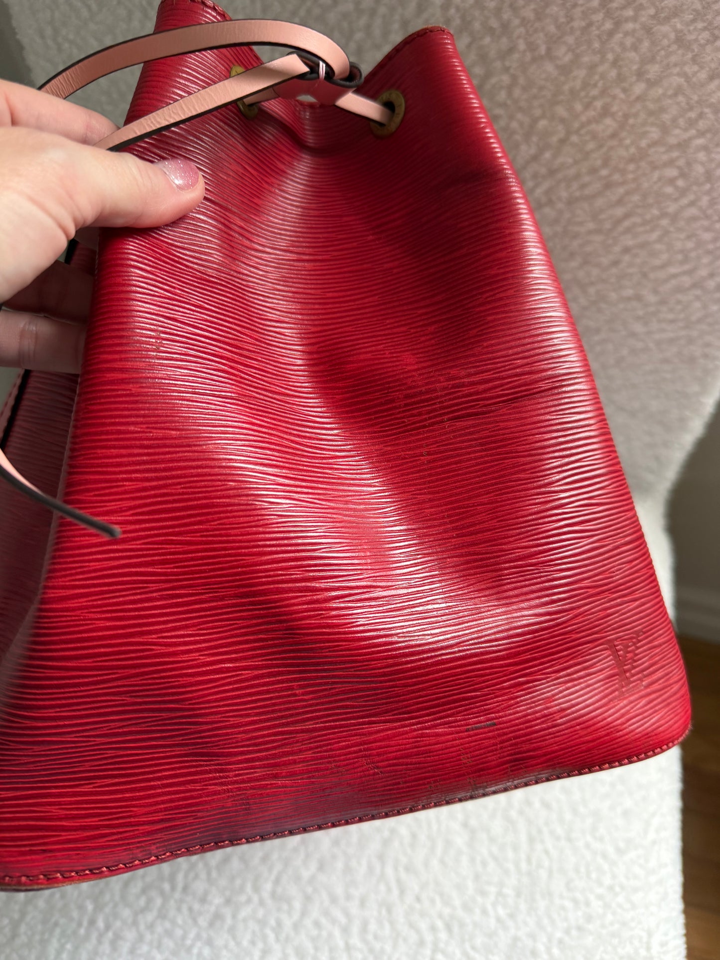 Authentic Preloved Vintage Reimagined Louis Vuitton Petit Noe in Red Epi Leather