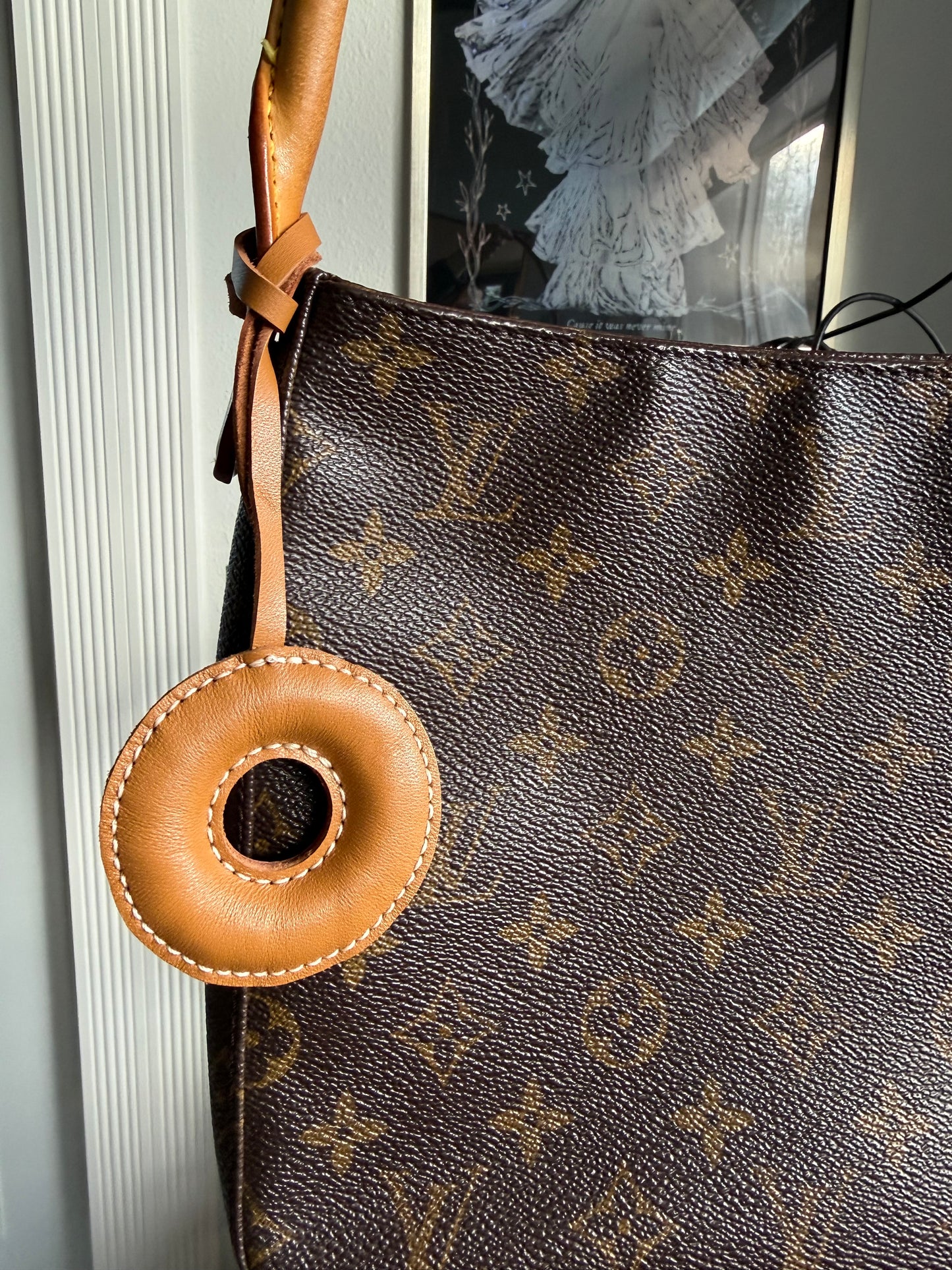 Pink Leather Donut Bag Charm