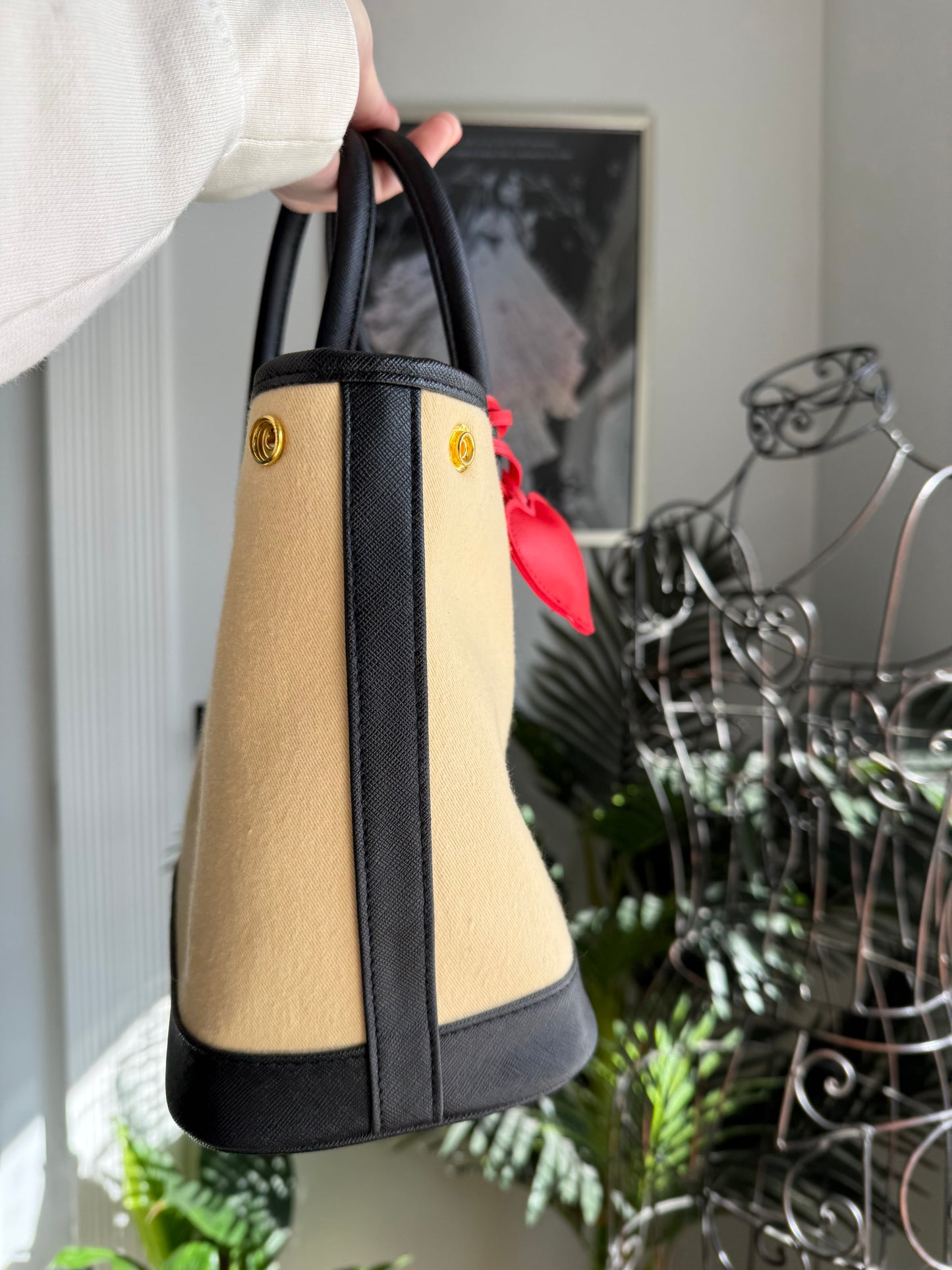 { BABE } Handmade Upcycled Louis Vuitton Duster Tote - Black + Red Interior