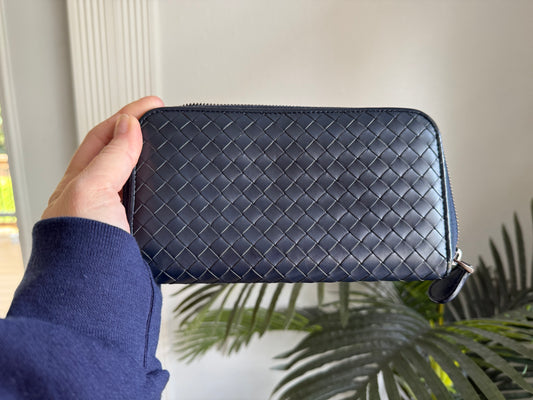 Authentic Preloved Navy Bottega Veneta Long Wallet