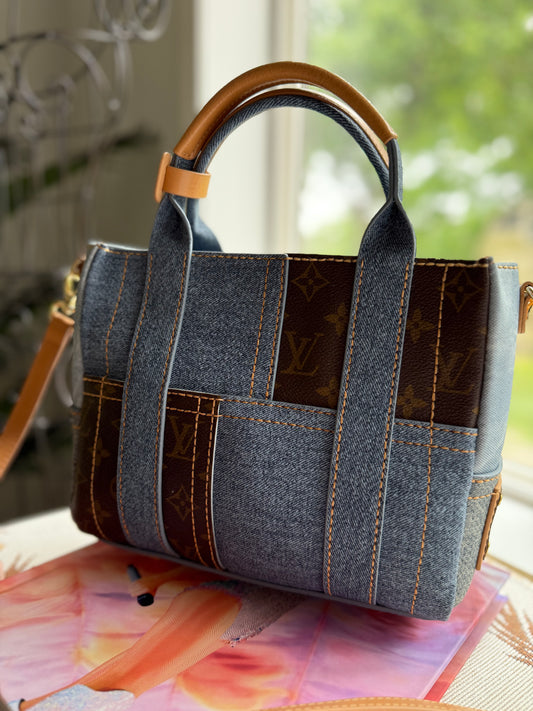 ARCHER - Handmade Upcycled Mono & Denim Tote Bag
