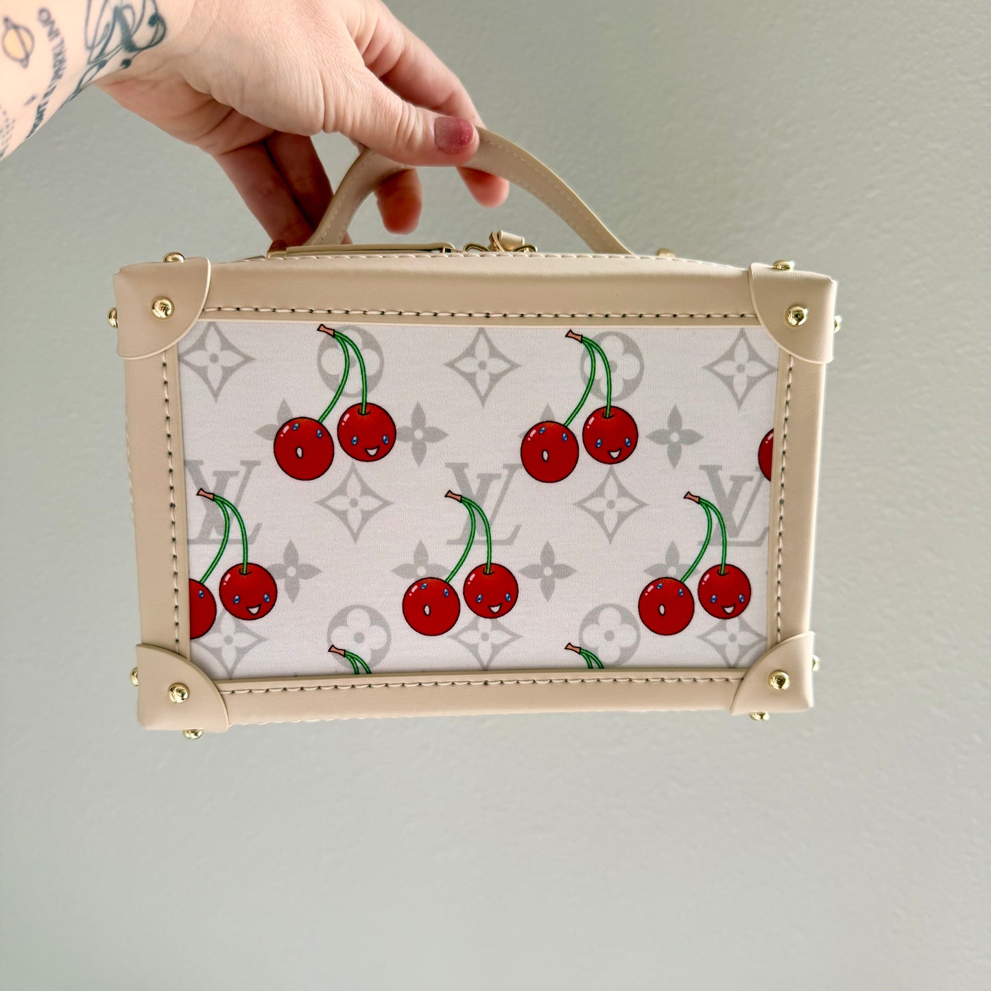 The T&T Trunk Bag || Handmade Upcycled Artisan Luxury Handbag White Cherry Edition