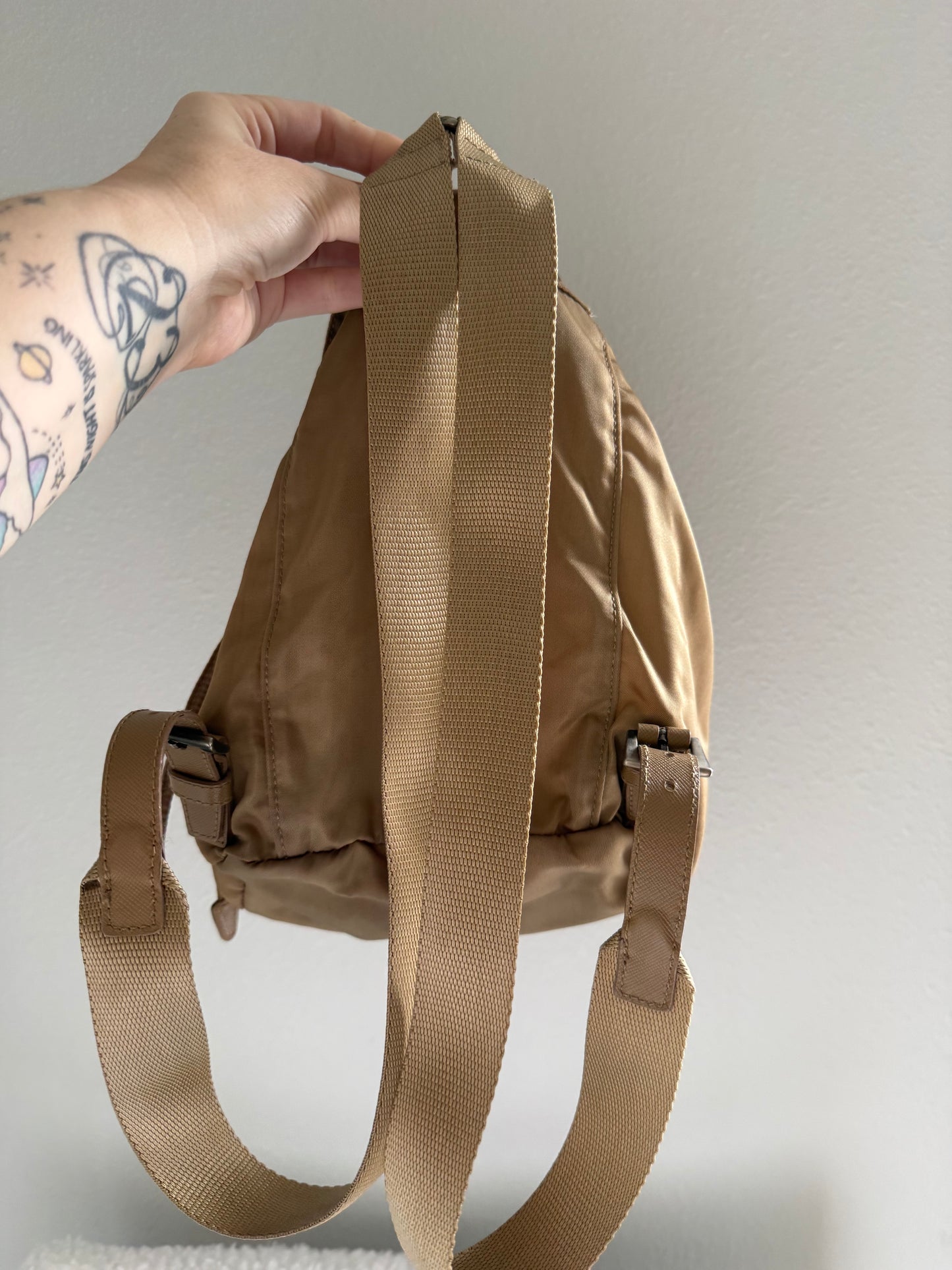 Luxury Authentic Preloved Vintage PRADA Mini Backpack Bag in Khaki