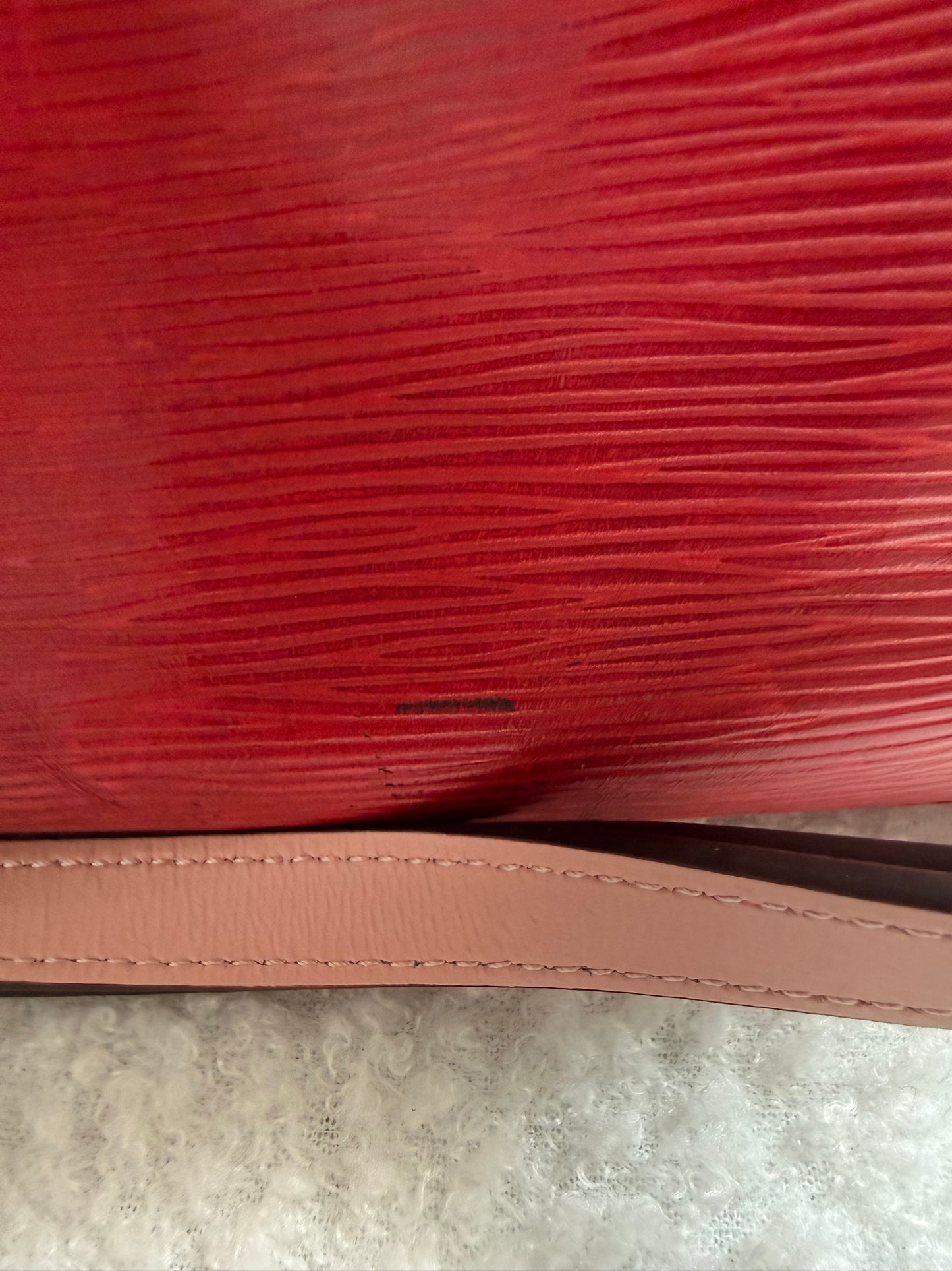 Authentic Preloved Vintage Reimagined Louis Vuitton Petit Noe in Red Epi Leather