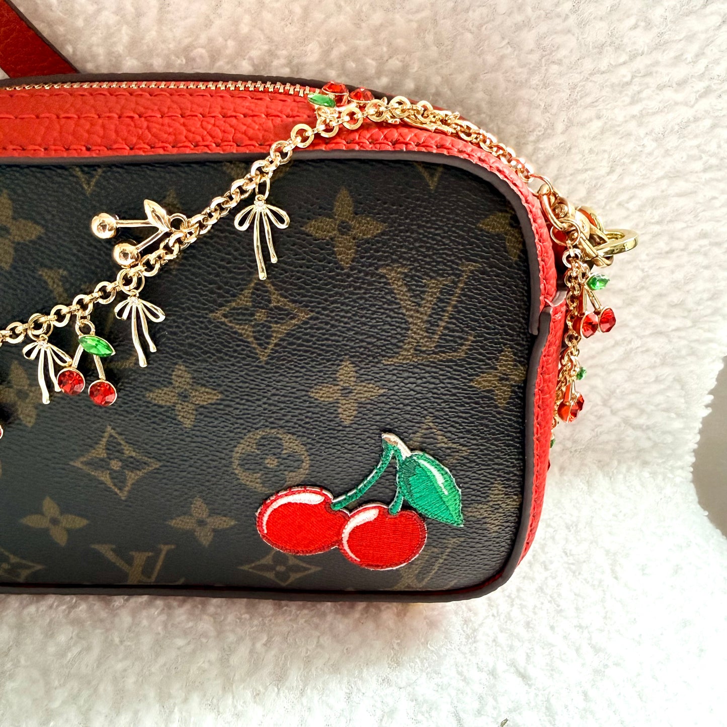 The AMERICANA Crossbody || Handmade Upcycled Luxury Monogram Canvas Cherry Crossbody Bag