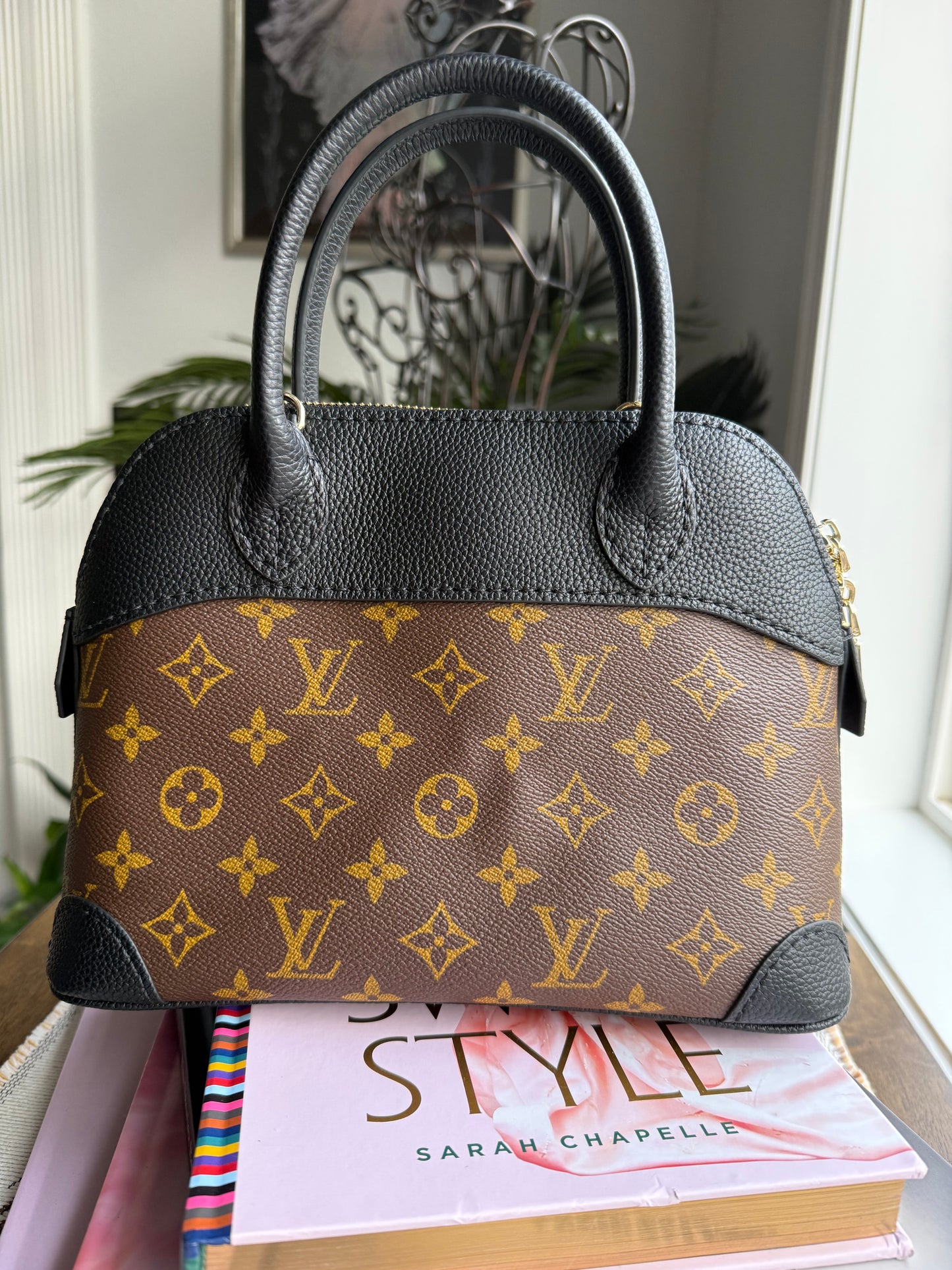 { BETTY } Handmade mono + black leather dome satchel crossbody