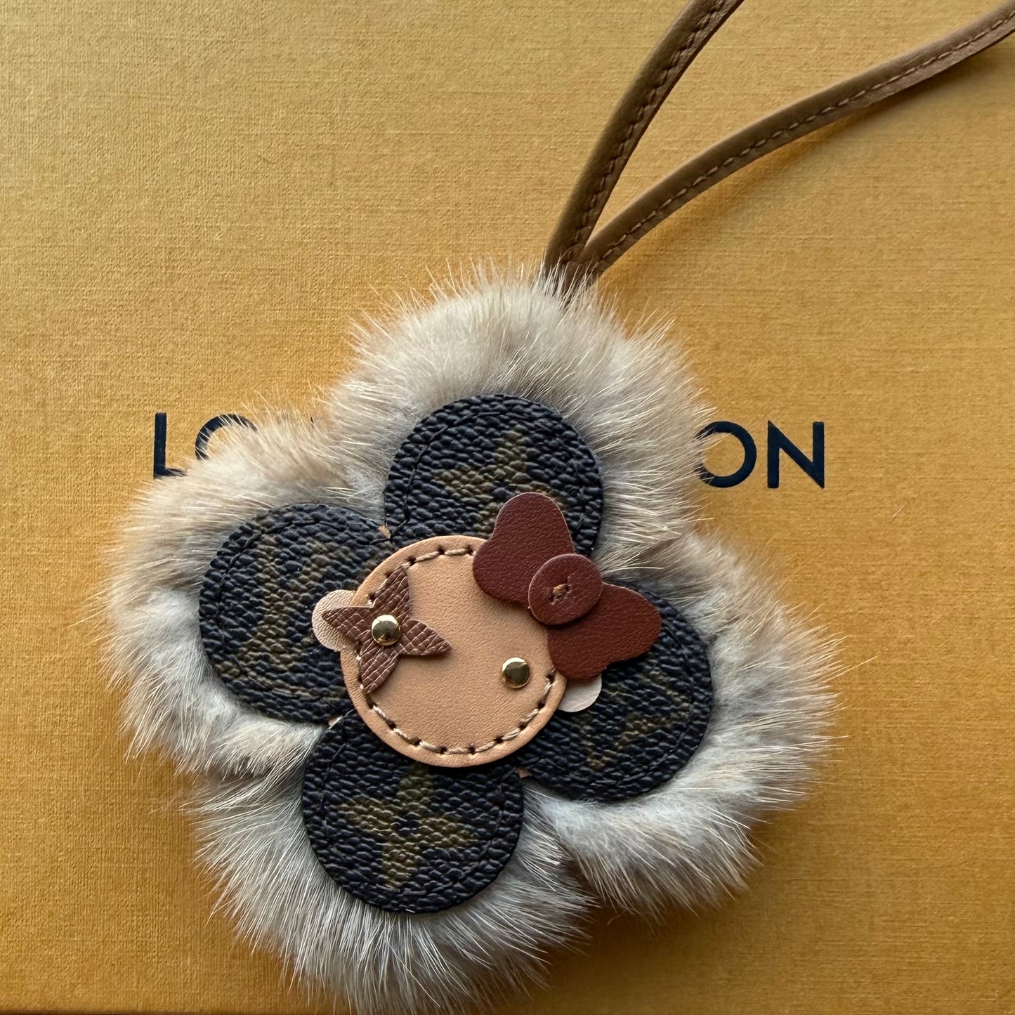 *PREORDER* Handmade Beige Fur + Mono Sunny Doll Bag Charm - Leather