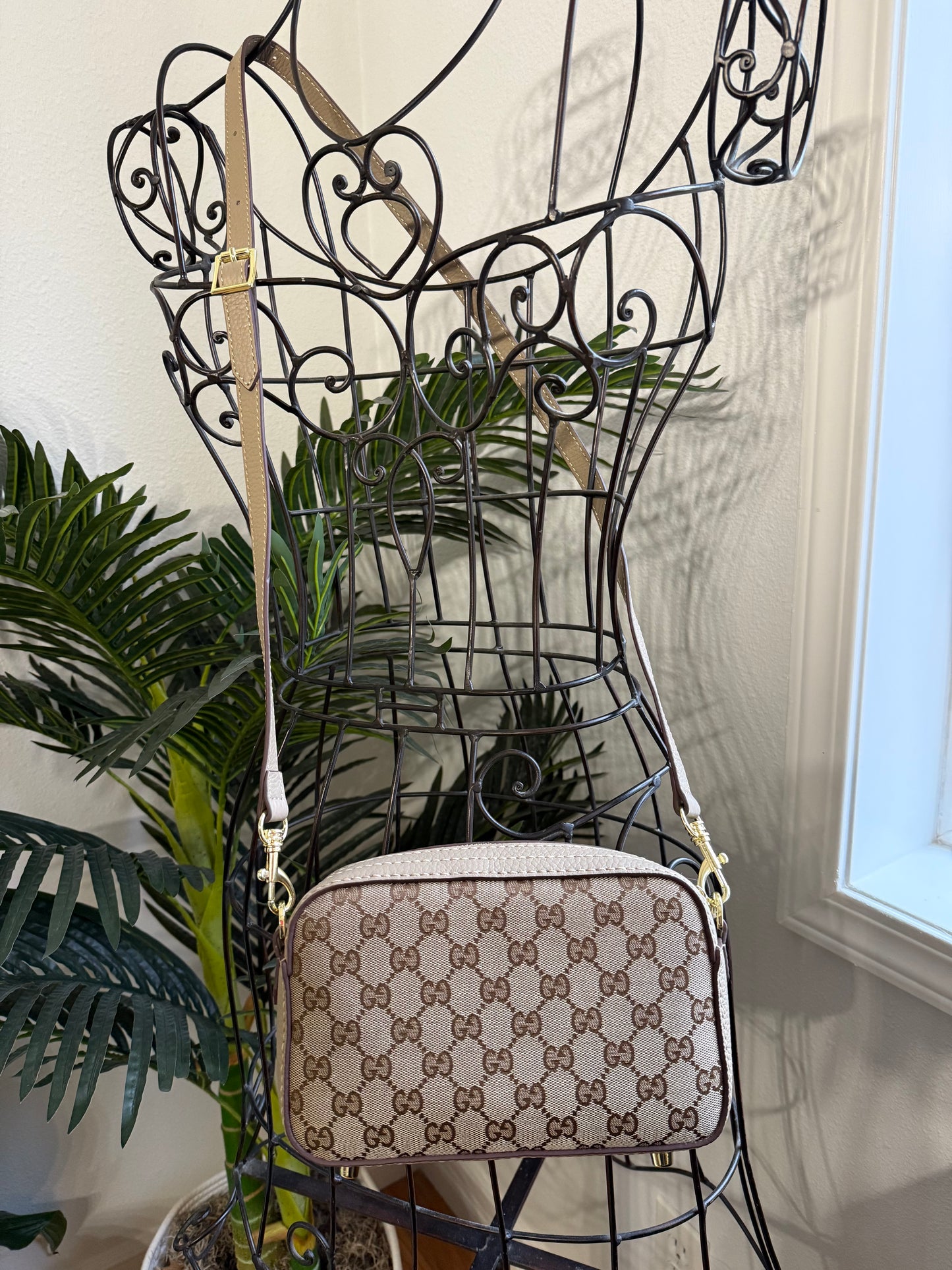 HONEY Handmade GG Fabric and Leather Crossbody Bag