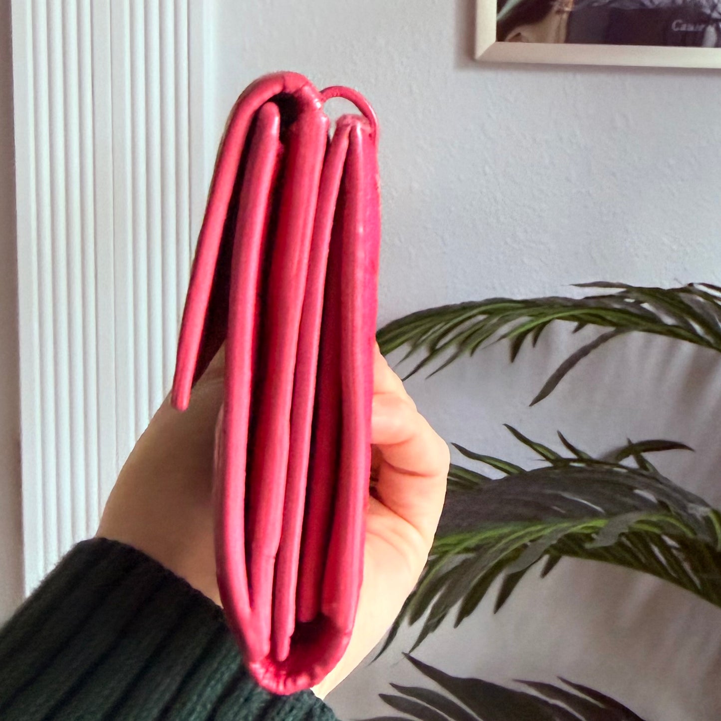 Authentic Preloved Bright Pink Bottega Long Wallet on Chain