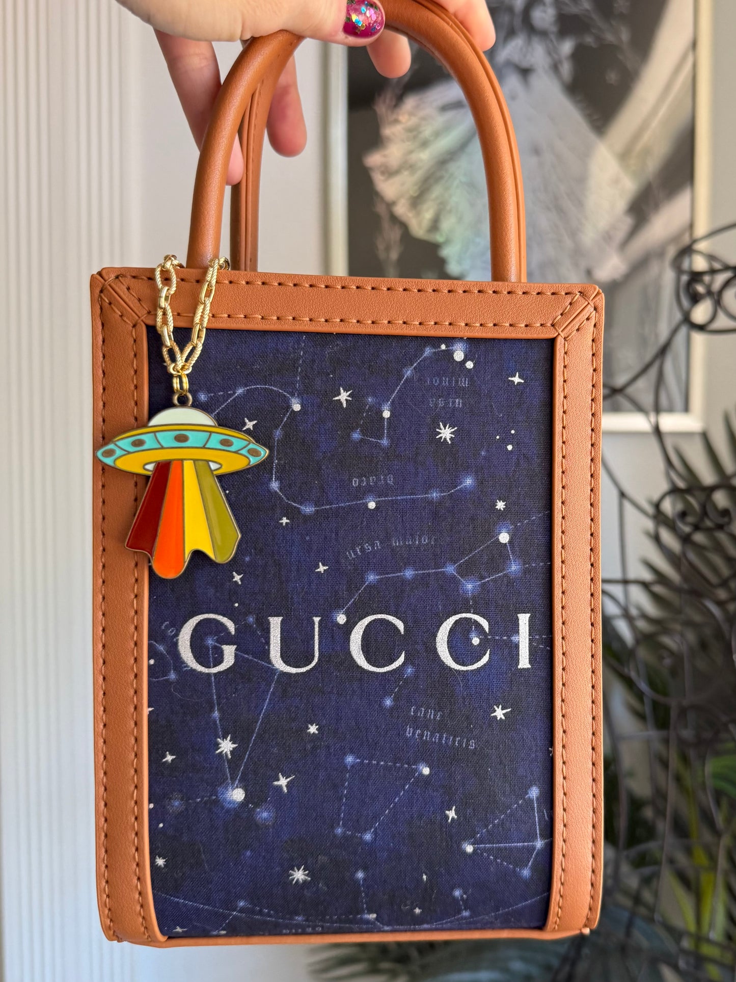 The HONEY Tote || Handmade Upcycled Luxury Navy Gucci Astrology Dusty Bag