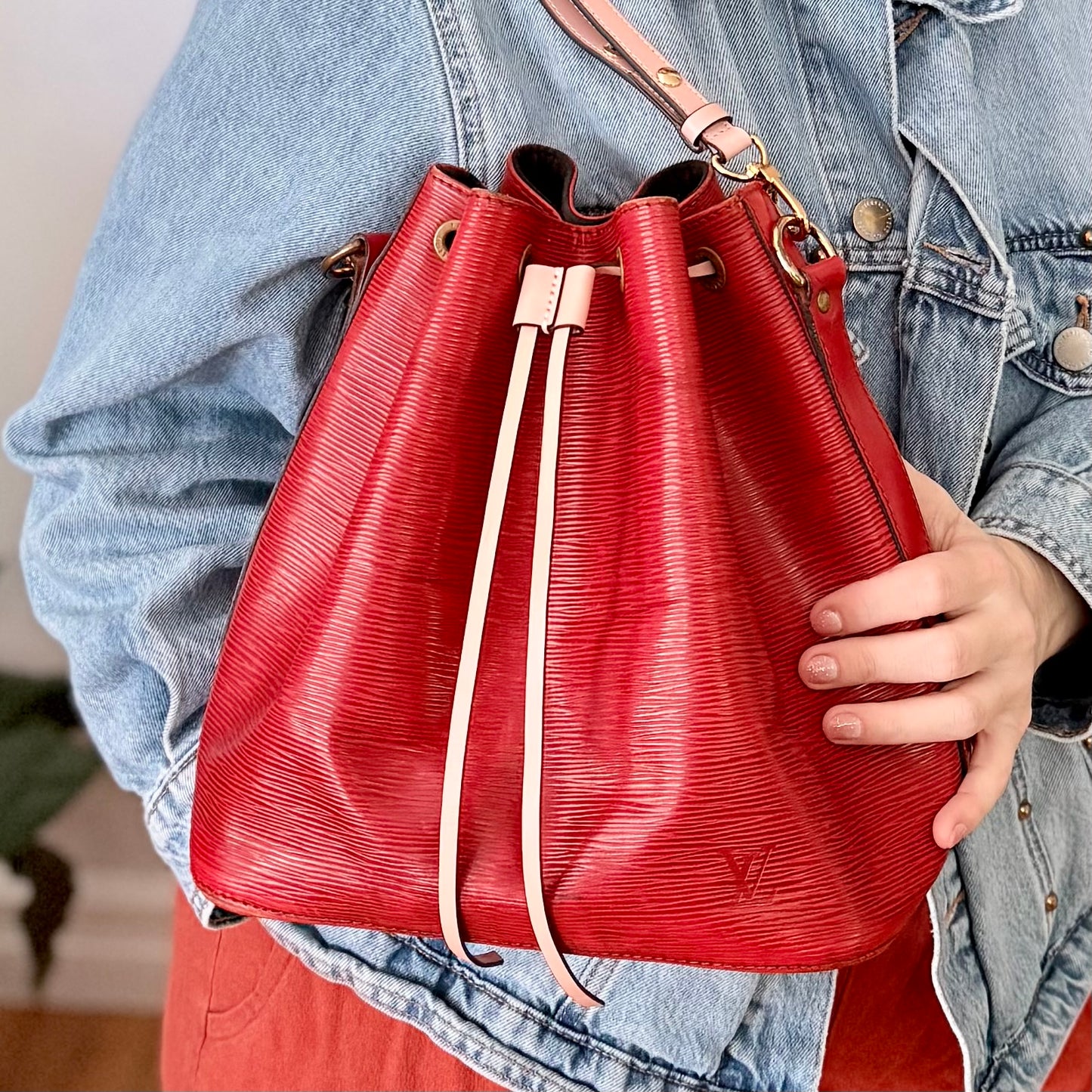 Authentic Preloved Vintage Reimagined Louis Vuitton Petit Noe in Red Epi Leather