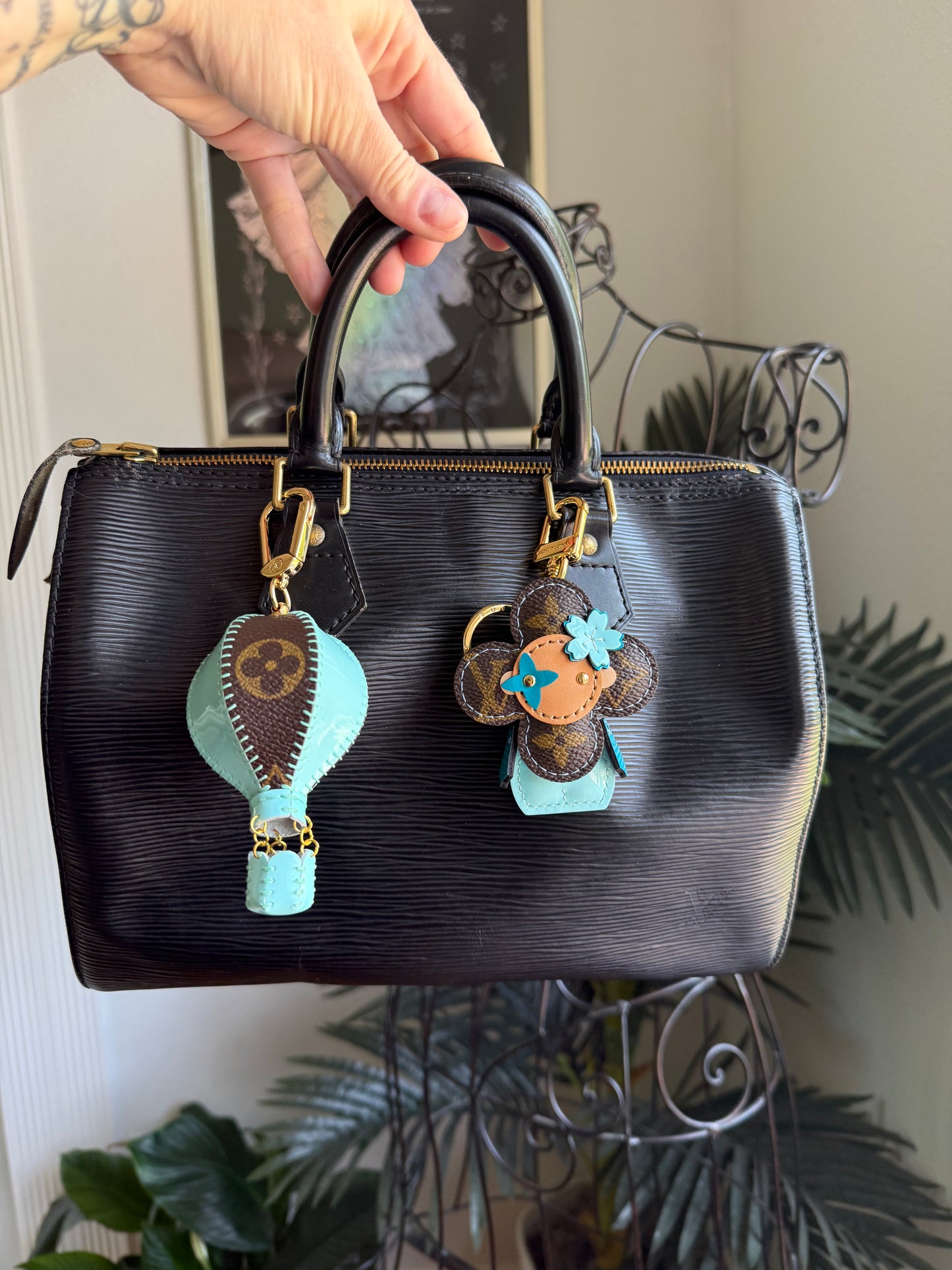 { CRUEL SUMMER } Handmade Patent Leather + Mono Bag Charm SET - Light Blue