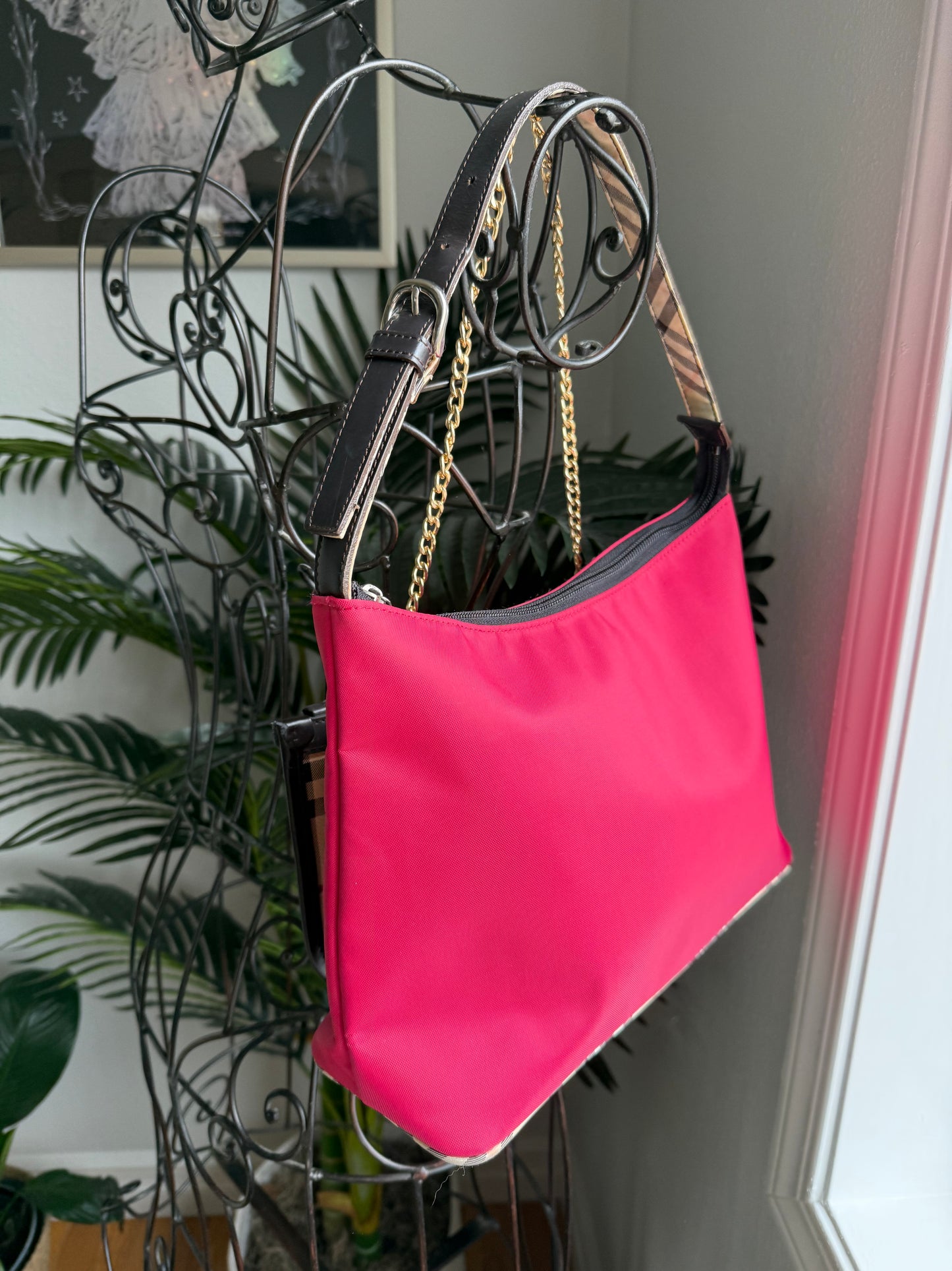 Authentic Preloved Burberry Novacheck Blue Label Pink Nylon Tote with Classic Pouch