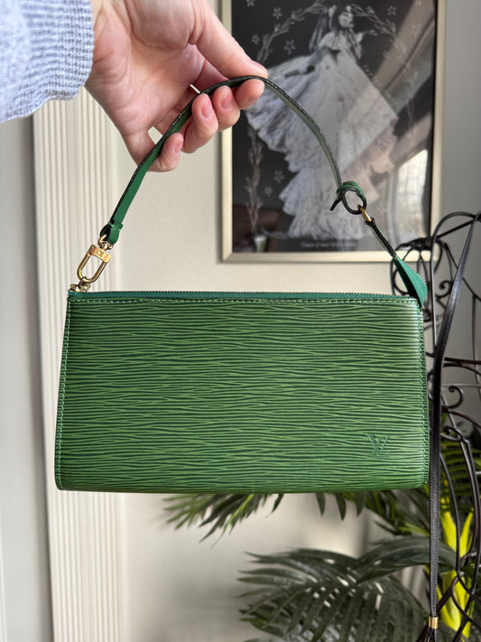 Preloved Authentic LV Pochette in green epi leather