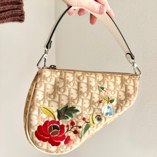 Authentic Preloved Vintage 2005 DIOR Floral Embroidered Diorissimo Mini Saddle Bag