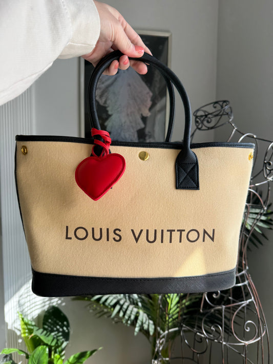 { BABE } Handmade Upcycled Louis Vuitton Duster Tote - Black + Red Interior