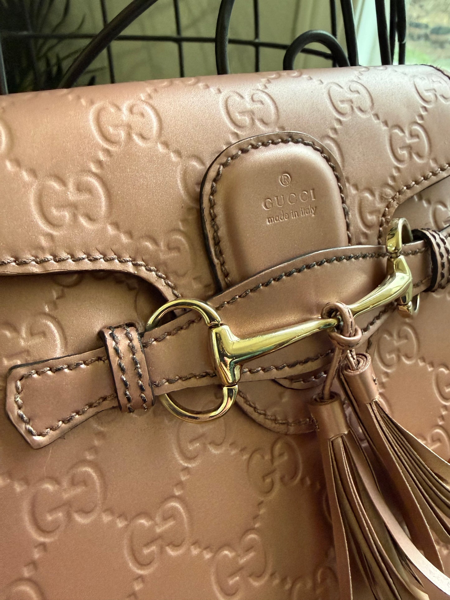 Preloved Authentic Metallic Rose Patent Leather Gucci EMILY Chain Shoulder Bag