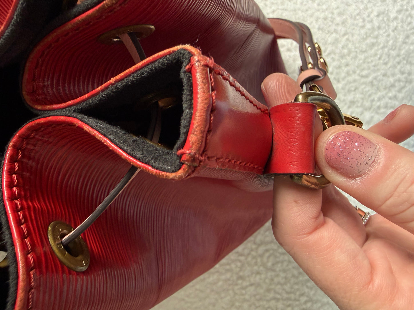 Authentic Preloved Vintage Reimagined Louis Vuitton Petit Noe in Red Epi Leather