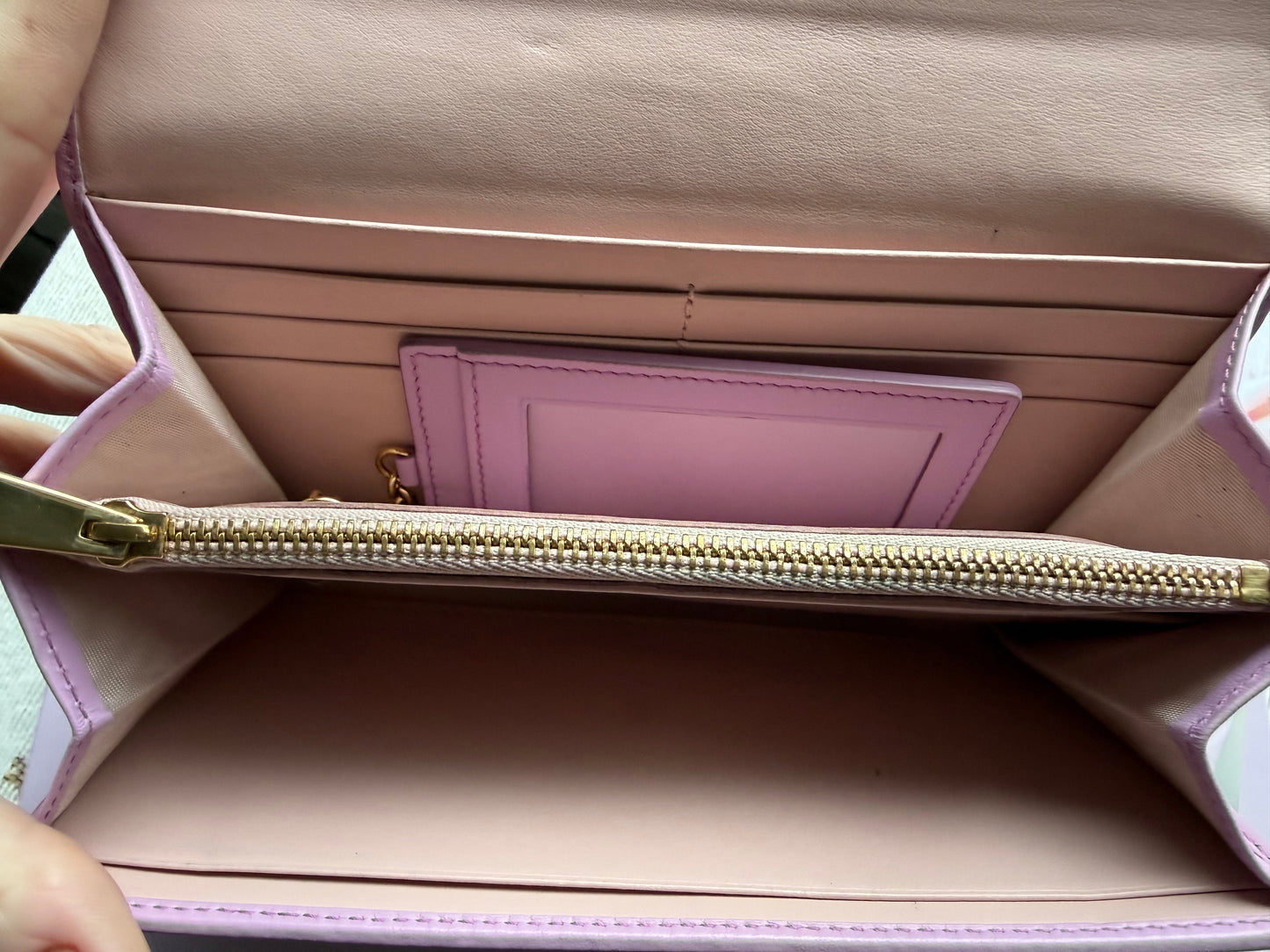 Authentic Preloved Ferragamo Long Wallet on chain - lilac and light pink floral grommet