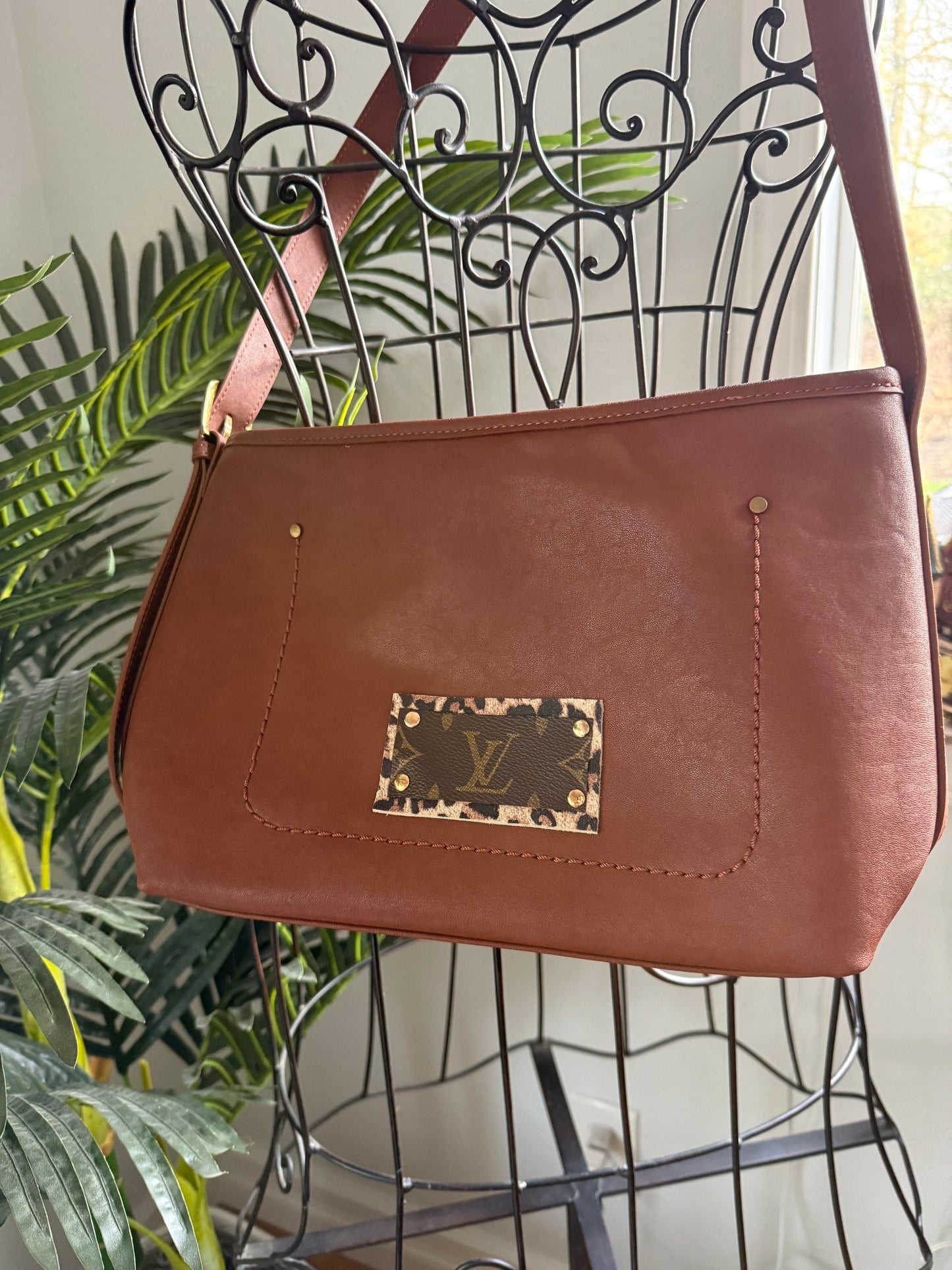 Brown Leather + Mono Patch Crossbody