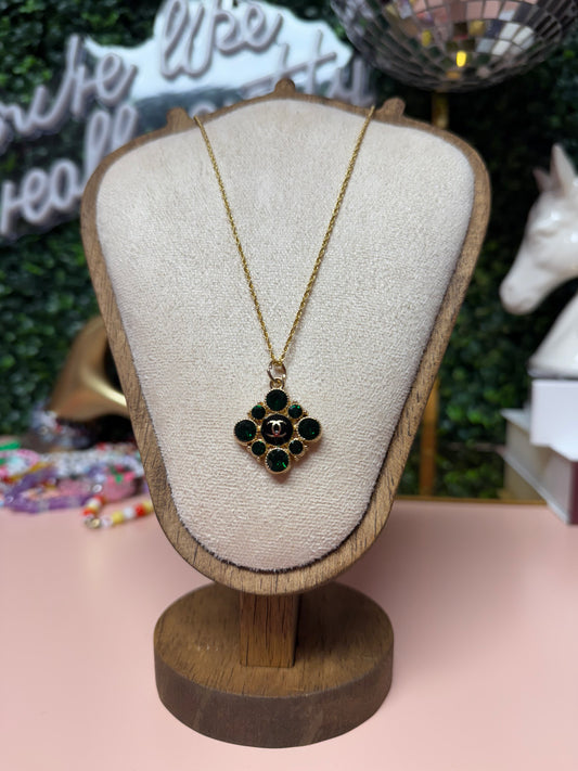 IVY Vintage Upcycled Lux CC Charm Necklace in Green