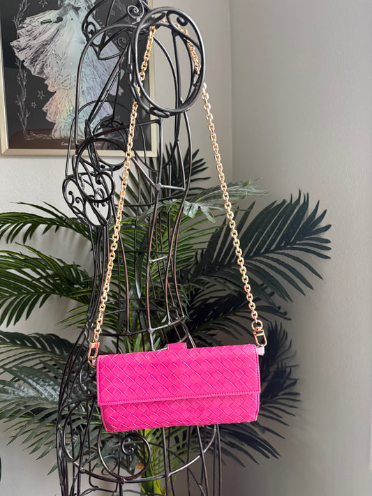 SOLD * Authentic Preloved Bright Pink Bottega Long Wallet on Chain