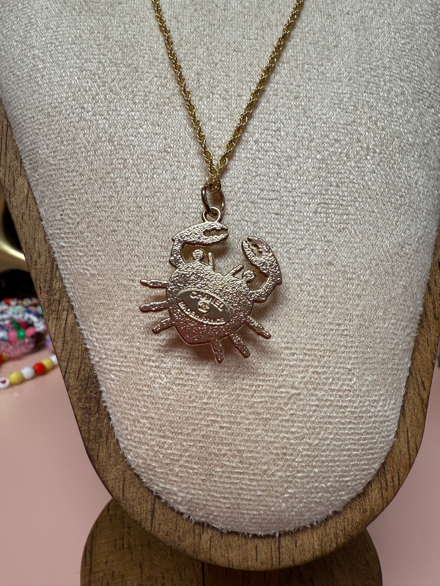 Vintage Upcycled Lux CC Crab Necklace in White