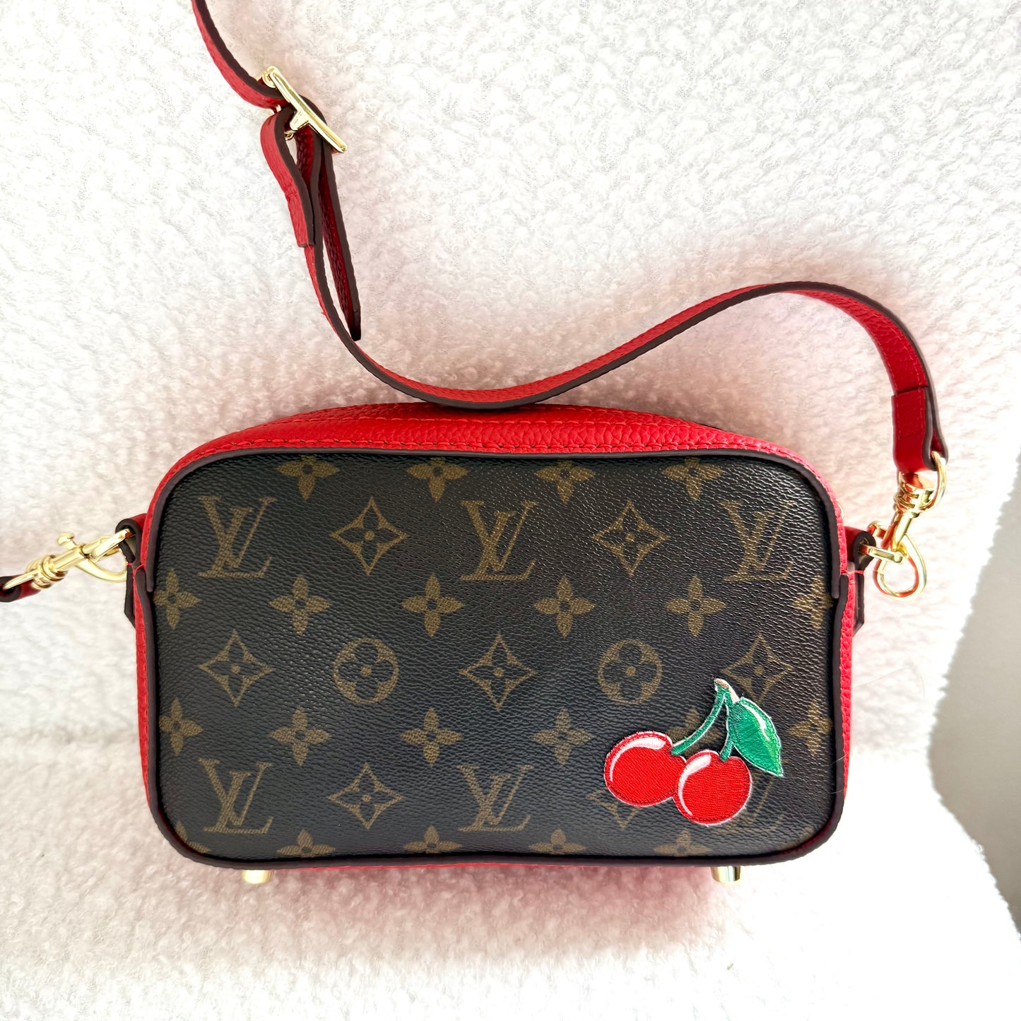 The AMERICANA Crossbody || Handmade Upcycled Luxury Monogram Canvas Cherry Crossbody Bag