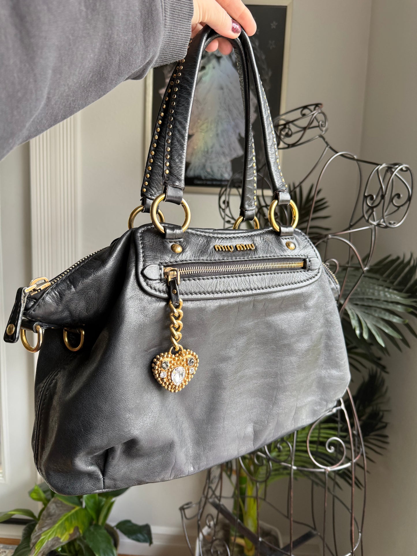 Preloved Authentic Vintage Miu Miu Convertible Tote Vitello Shine Large Black